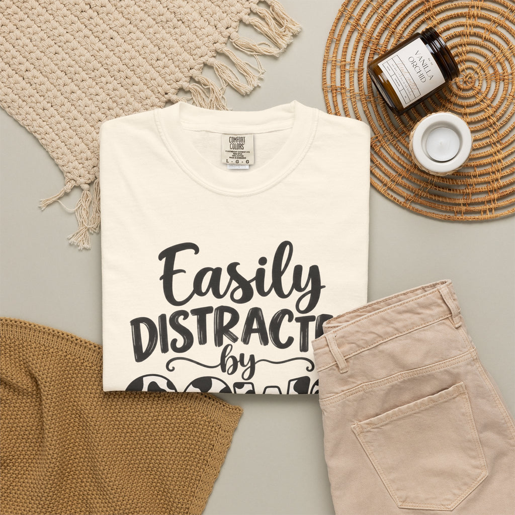Comfort Color Easily Distracted By Cows T-Shirt, Cow Print Crewneck, Funny Farm Shirt, Cow Lover Gift, Farm Life Top, Country Girl