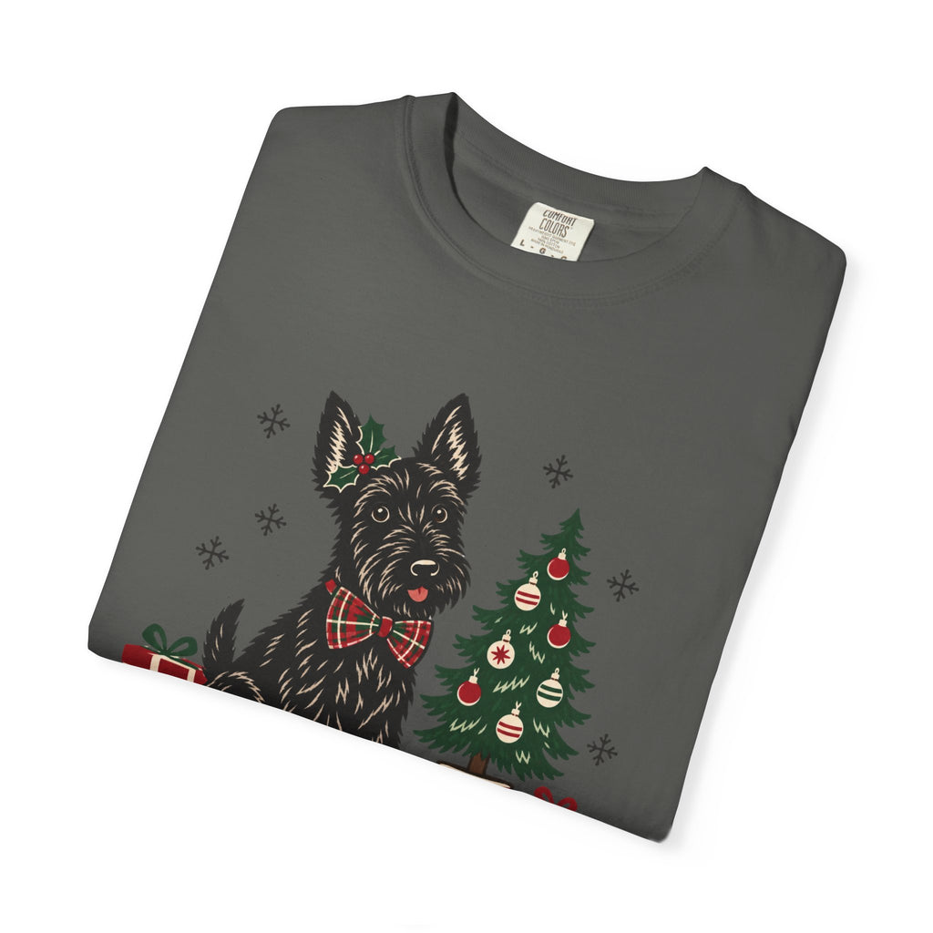Scottie Dog Christmas Shirt, Scottish Terrier Holiday Tee, Dog Lover Gift, Cute Christmas Tree Present Graphic Tee, Womens Xmas Top