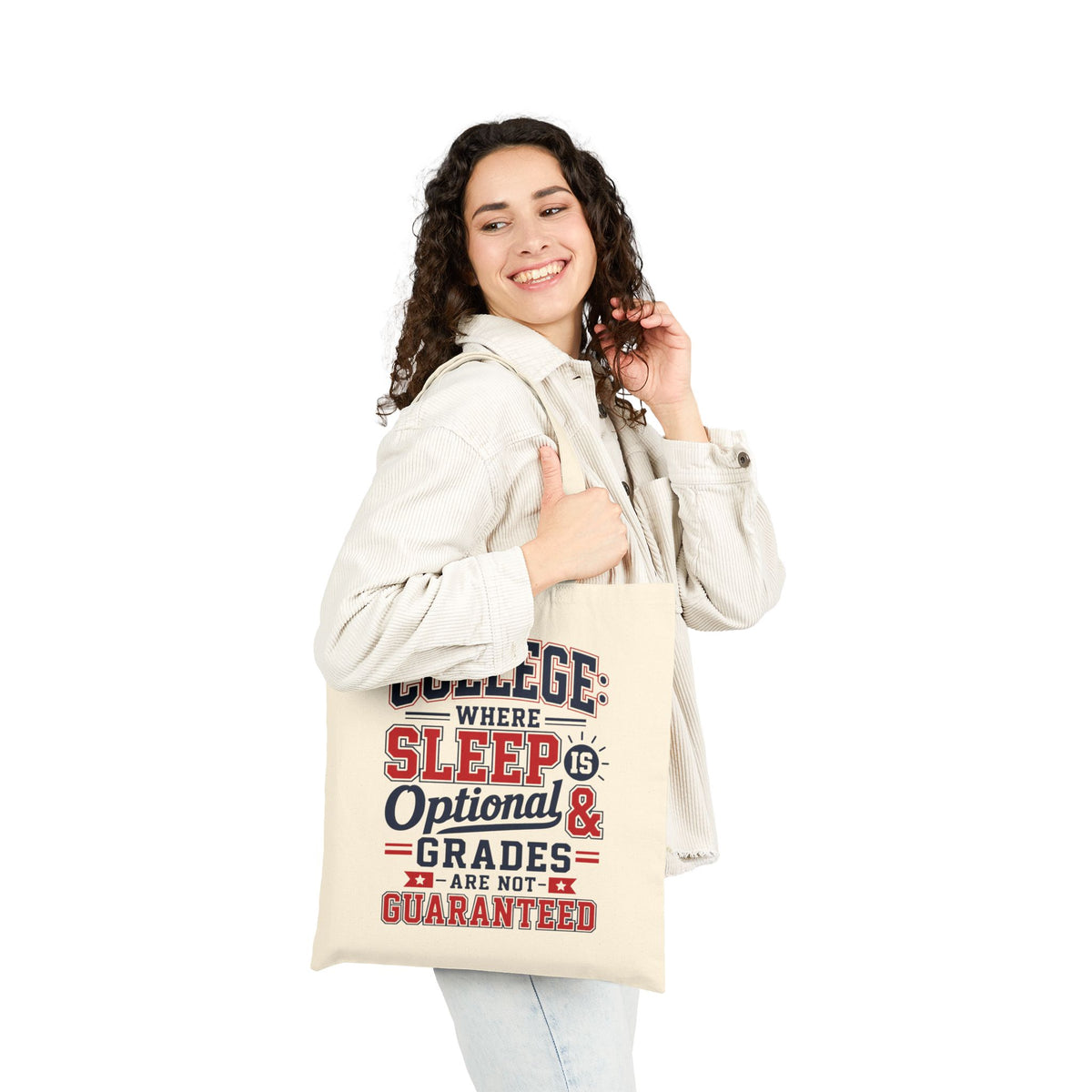 College Tote Bag, Funny Sleep Optional Grades Not Guaranteed, Canvas Tote for Students, College Humor Gift, Dorm Bag for Him Her