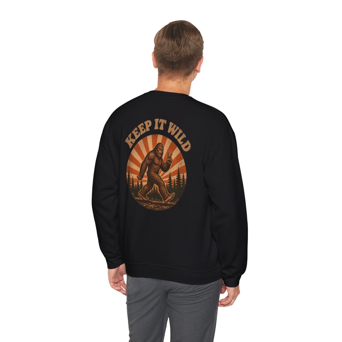 Keep It Wild Bigfoot Sweatshirt, Retro Sasquatch Sunset Graphic Tee, Outdoor Camping Nature Lover Gift, Unisex Crewneck Pullover