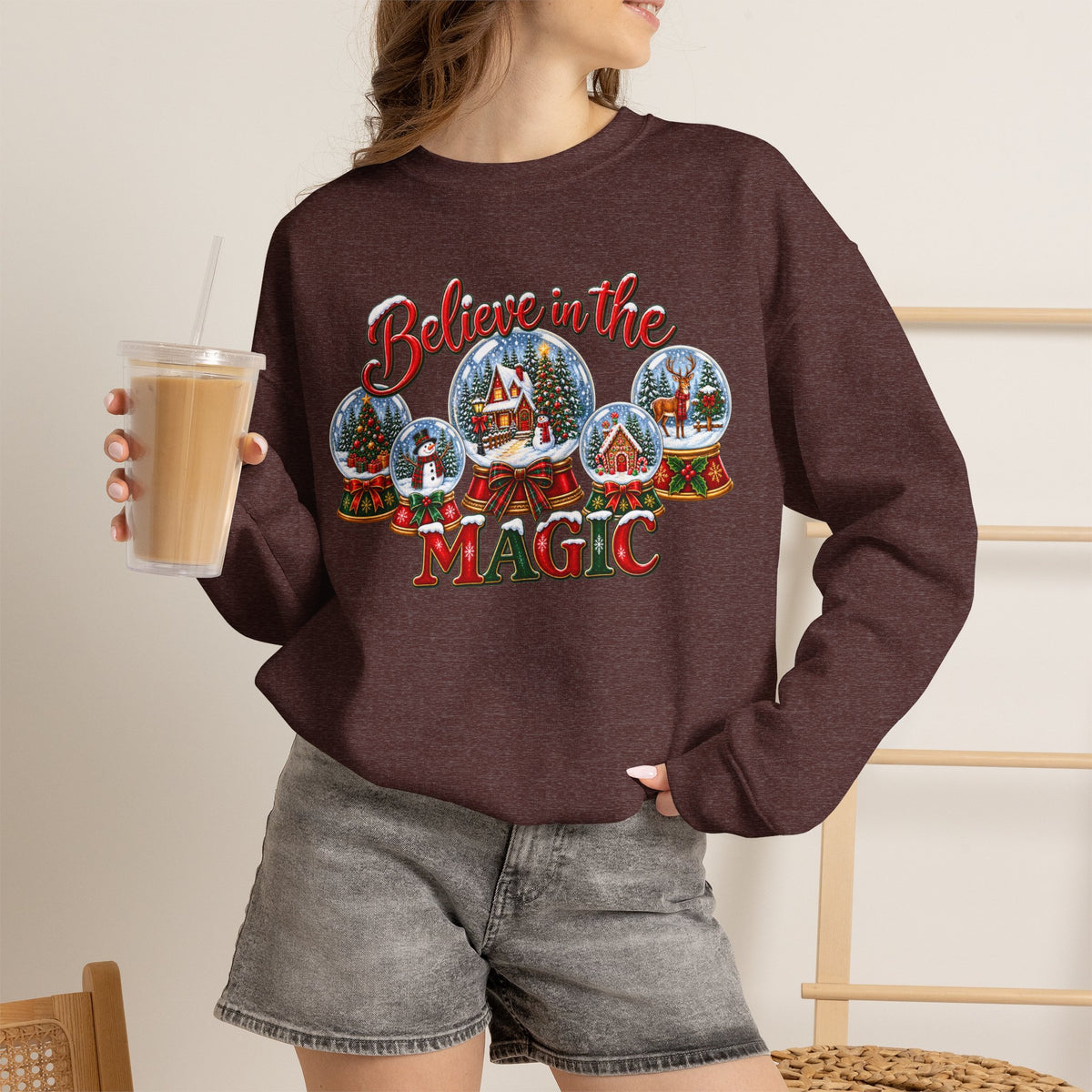 Believe in the Magic Sweatshirt, Christmas Snow Globe Sweatshirt, Retro Christmas Shirt, Winter Holiday Sweatshirt, Christmas Village Tee