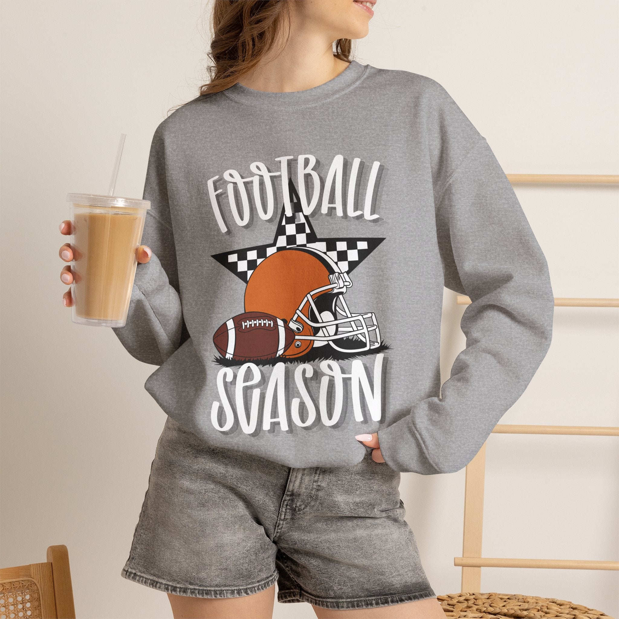 Football Season Sweatshirt, Football Helmet Shirt, Game Day Sweatshirt, Football Mom Shirt, Checkered Star Football Tee, Fall Sports Gift