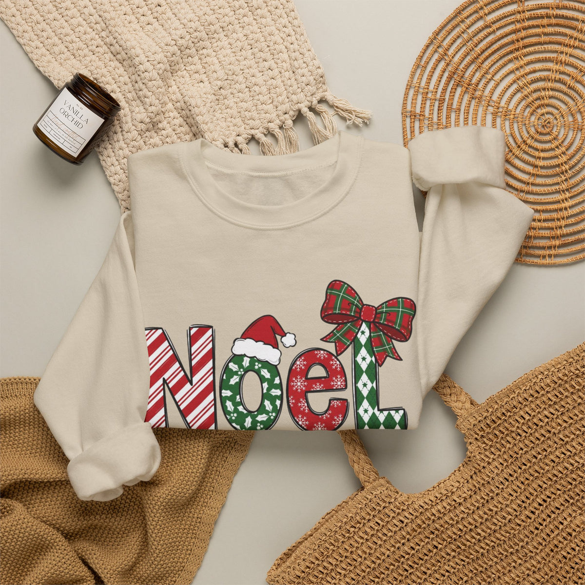 Noel Christmas Sweatshirt, Retro Christmas Sweatshirt, Noel Sweater, Christmas Bow Sweatshirt, Plaid Santa Hat Shirt, Holiday Gift for Her