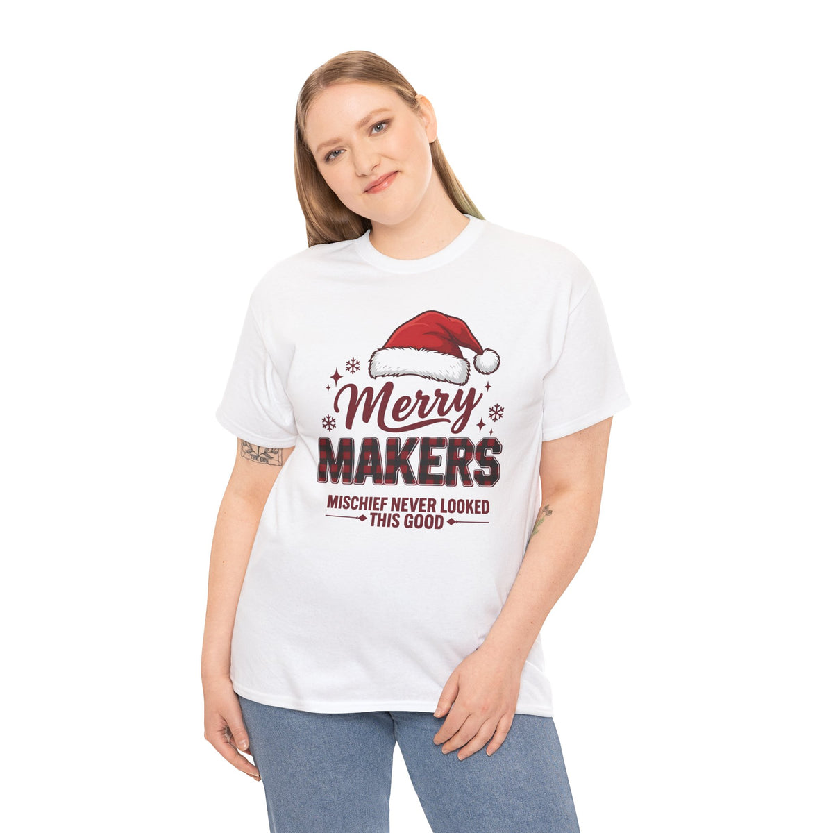 Merry Makers Christmas Shirt | Mischief Never Looked This Good | Santa Hat Tee | Funny Holiday T-Shirt | Cute Xmas Gift Tee