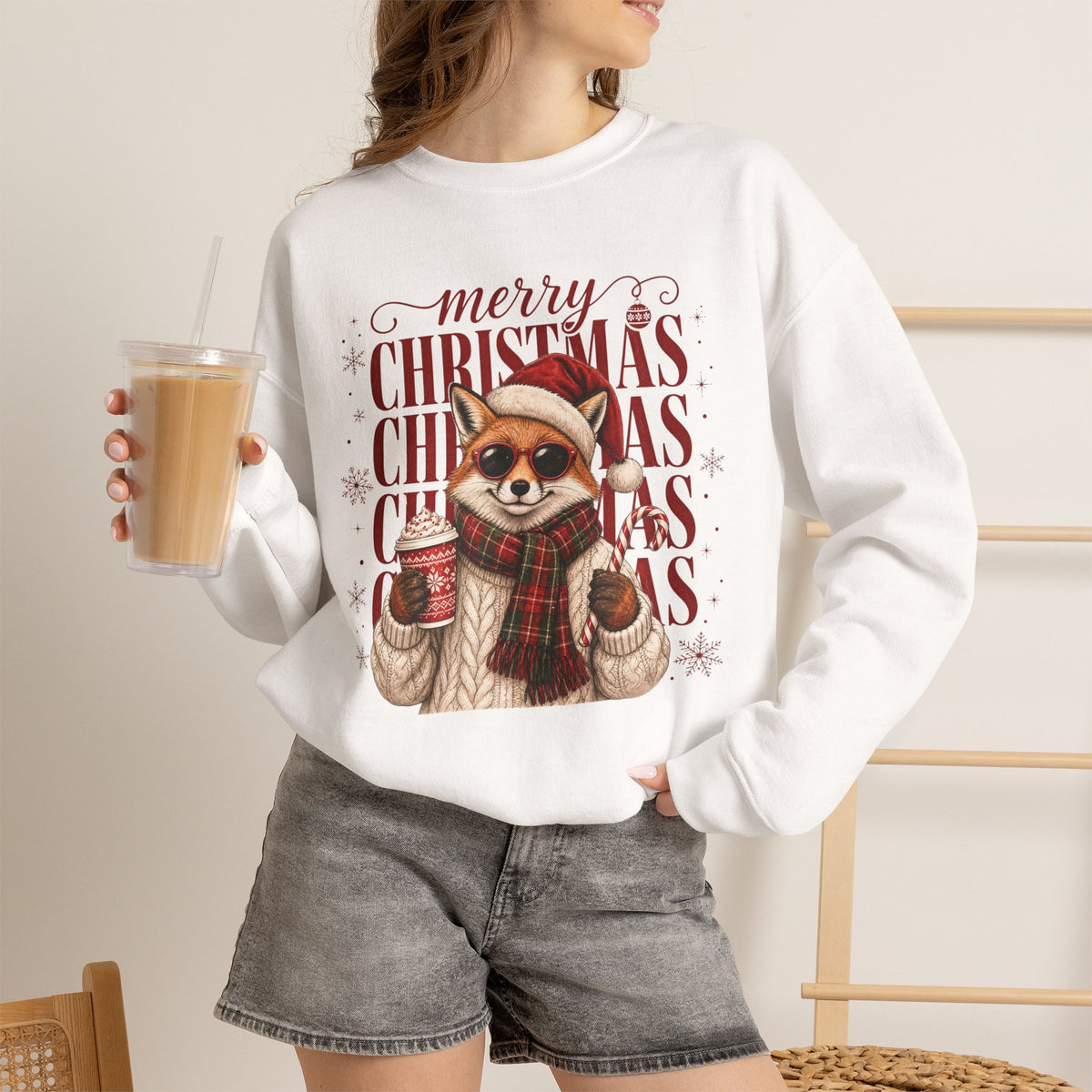 Christmas Fox Sweatshirt, Cute Fox Santa Hat Shirt, Merry Christmas Sweater, Woodland Animal Christmas Shirt, Cozy Cocoa Winter Sweatshirt
