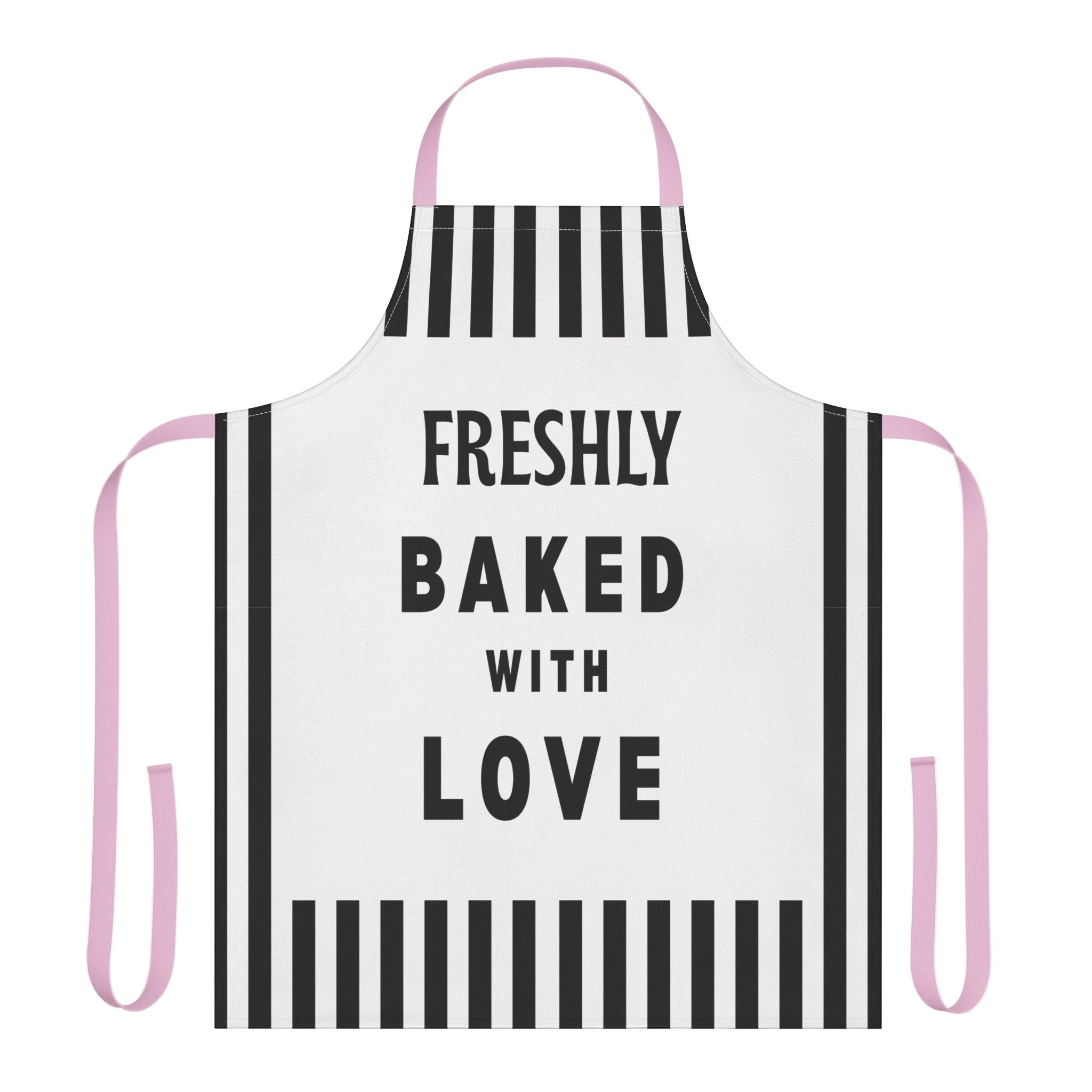 Freshly Baked With Love Apron, Black White Striped Kitchen Apron, Baker Gift, Cooking Apron, Funny Baking Apron, Chef Apron, Gift For Baker