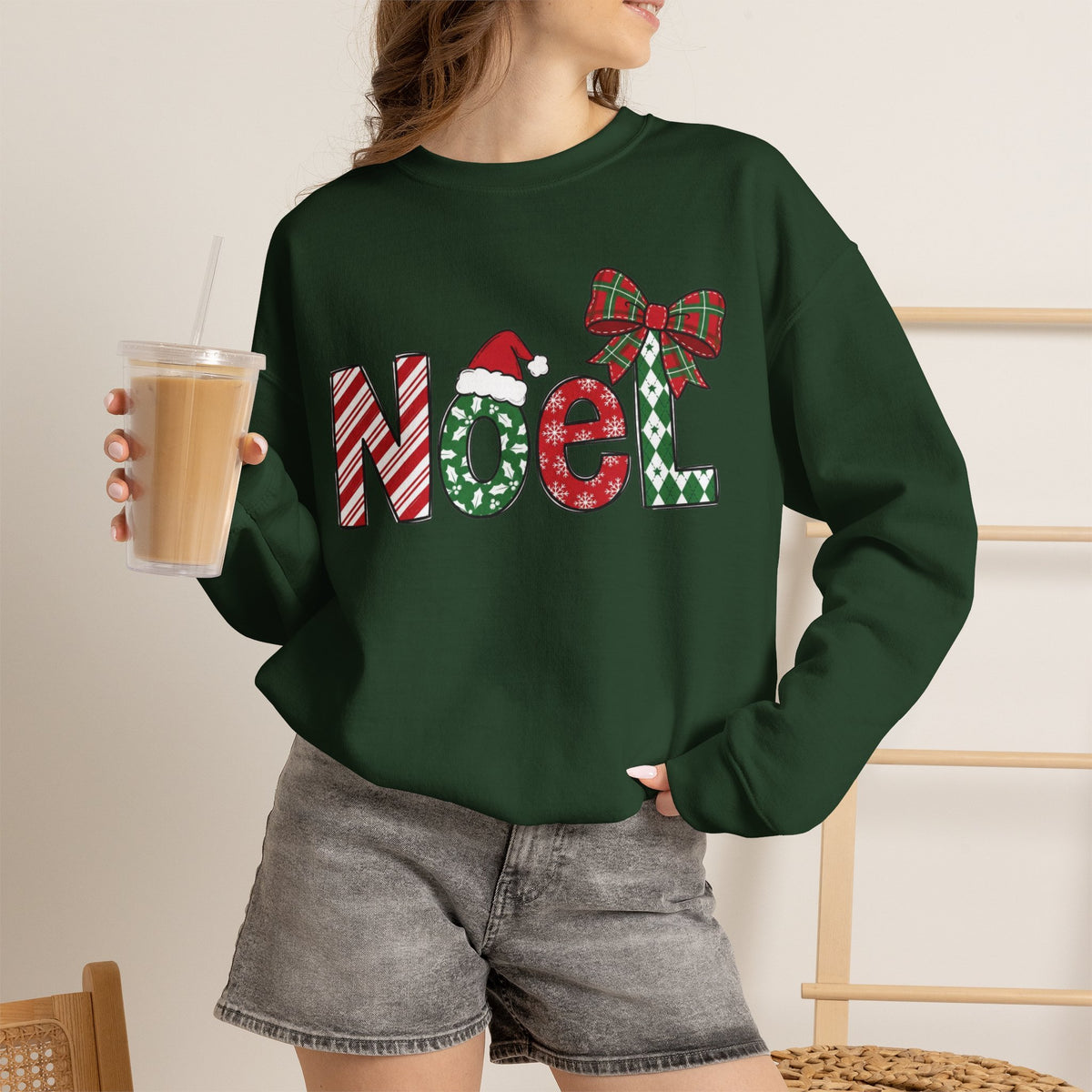 Noel Christmas Sweatshirt, Retro Christmas Sweatshirt, Noel Sweater, Christmas Bow Sweatshirt, Plaid Santa Hat Shirt, Holiday Gift for Her