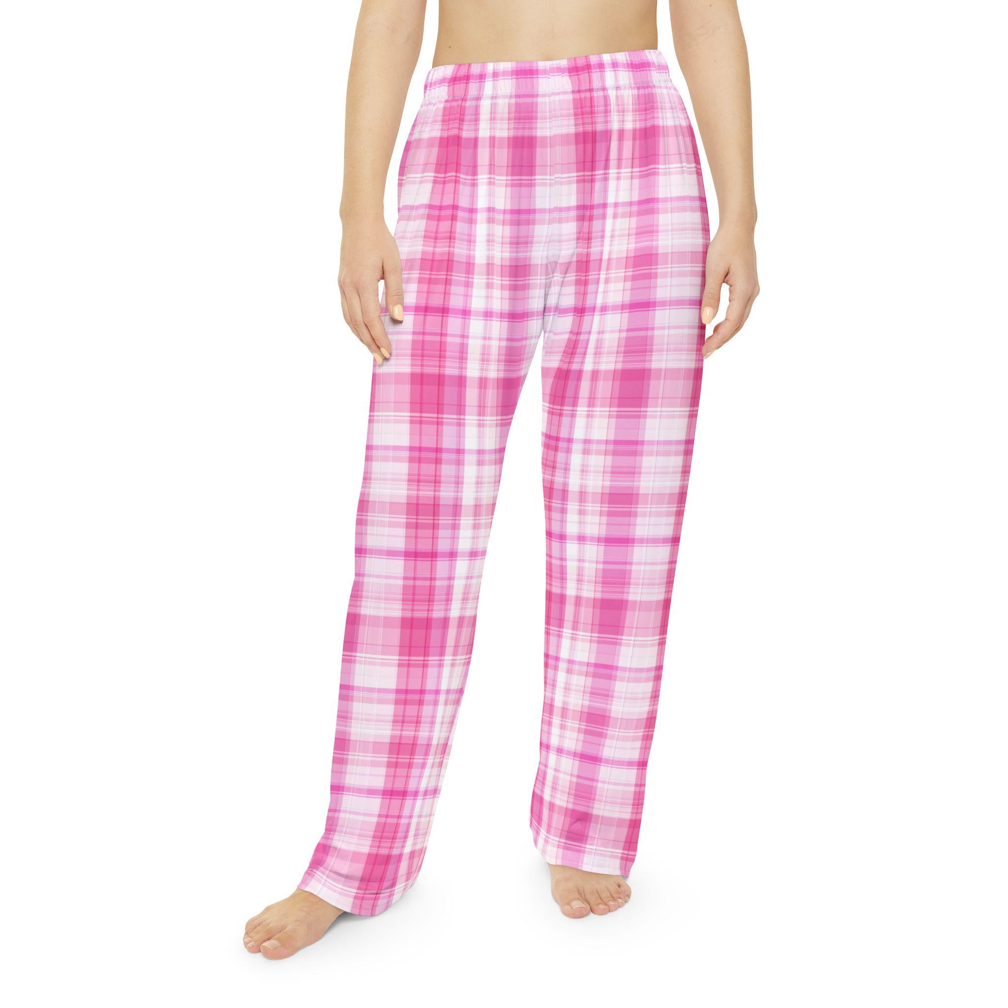 Pink Plaid Pajama Pants, Women's Cozy Sleepwear