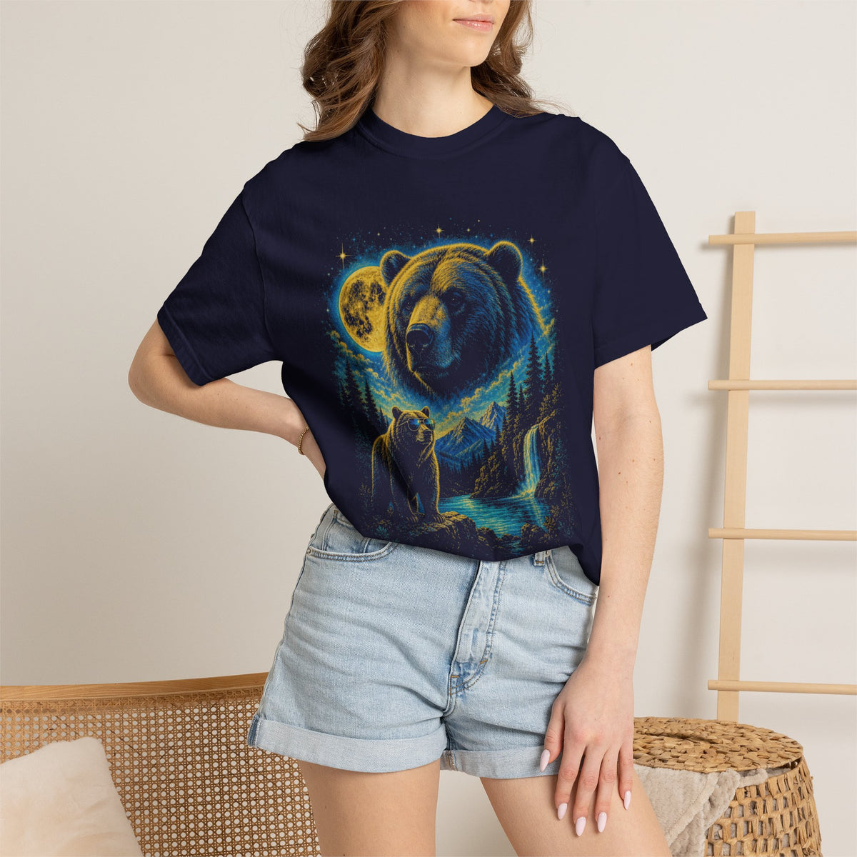 Comfort Colors Celestial Bear T-Shirt, Mystical Forest Bear Shirt, Nature Lover Gift, Wildlife Moon Stars Shirt, Unisex Tee