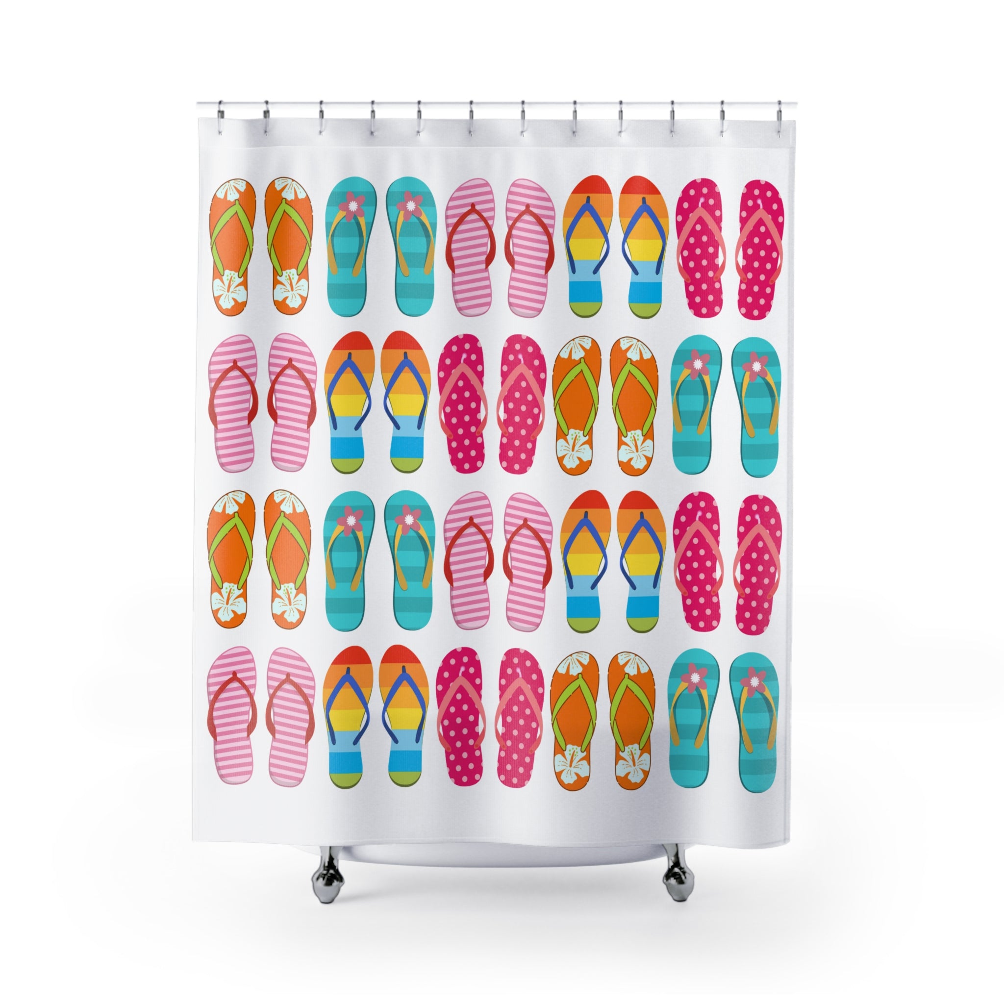 Colorful Flip Flops Pattern Shower Curtain | Beach Summer Bath Decor, Beach Vacation House Bathroom Deco, Lake House Deco, New House Gift