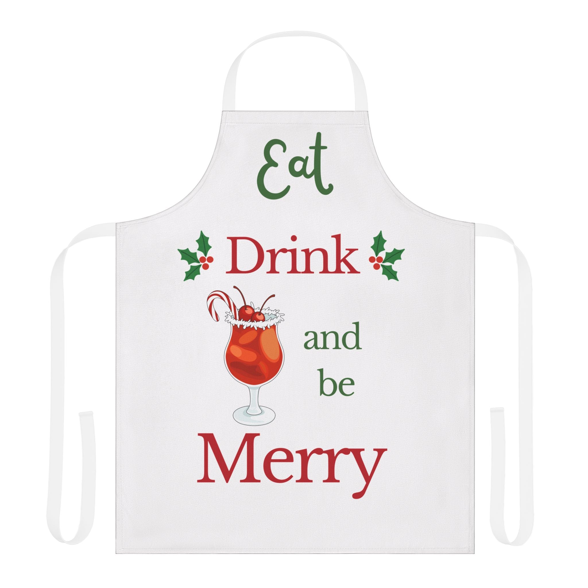 Eat Drink and Be Merry Apron Christmas Cocktail Apron Holiday Kitchen Apron Funny Christmas Party Apron Hostess Gift Xmas Cooking Apron