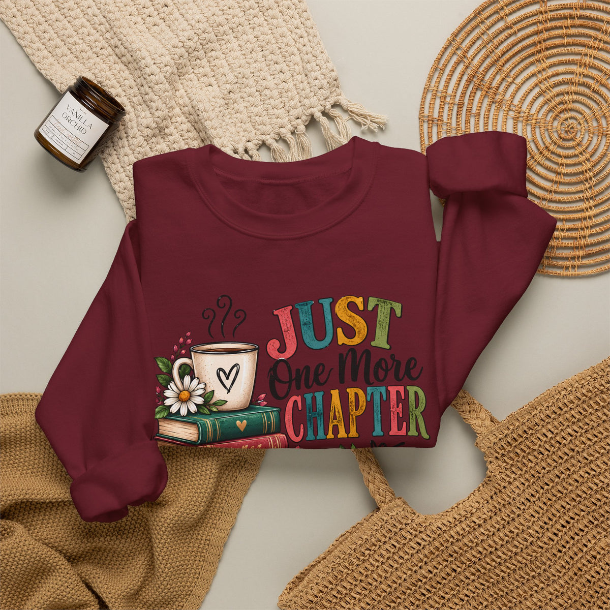 Just One More Chapter Sweatshirt, Book Lover Sweatshirt, Reading Shirt, Bookworm Gift, Coffee and Books Shirt, Librarian Gift, Bookish Tee