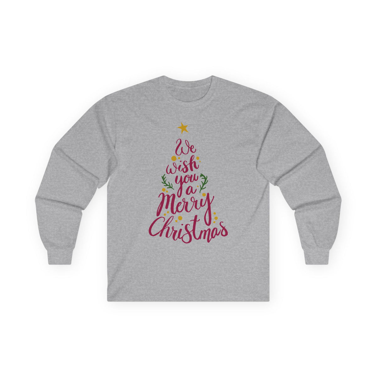 Merry Christmas Tree Script Typography Long Sleeve Tee | Holiday Holiday Shirt, Trendy Tee, Layering Tee, Work T-shirt, Unisex