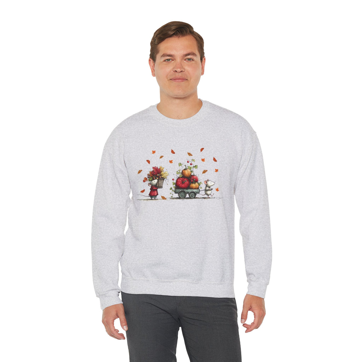 Fall Pumpkin Wagon Cute Autumn Harvest Sweatshirt, Thanksgiving Fall Leaves Shirt, Watercolor Pumpkin Apple Cart, Gift for Fall Lovers