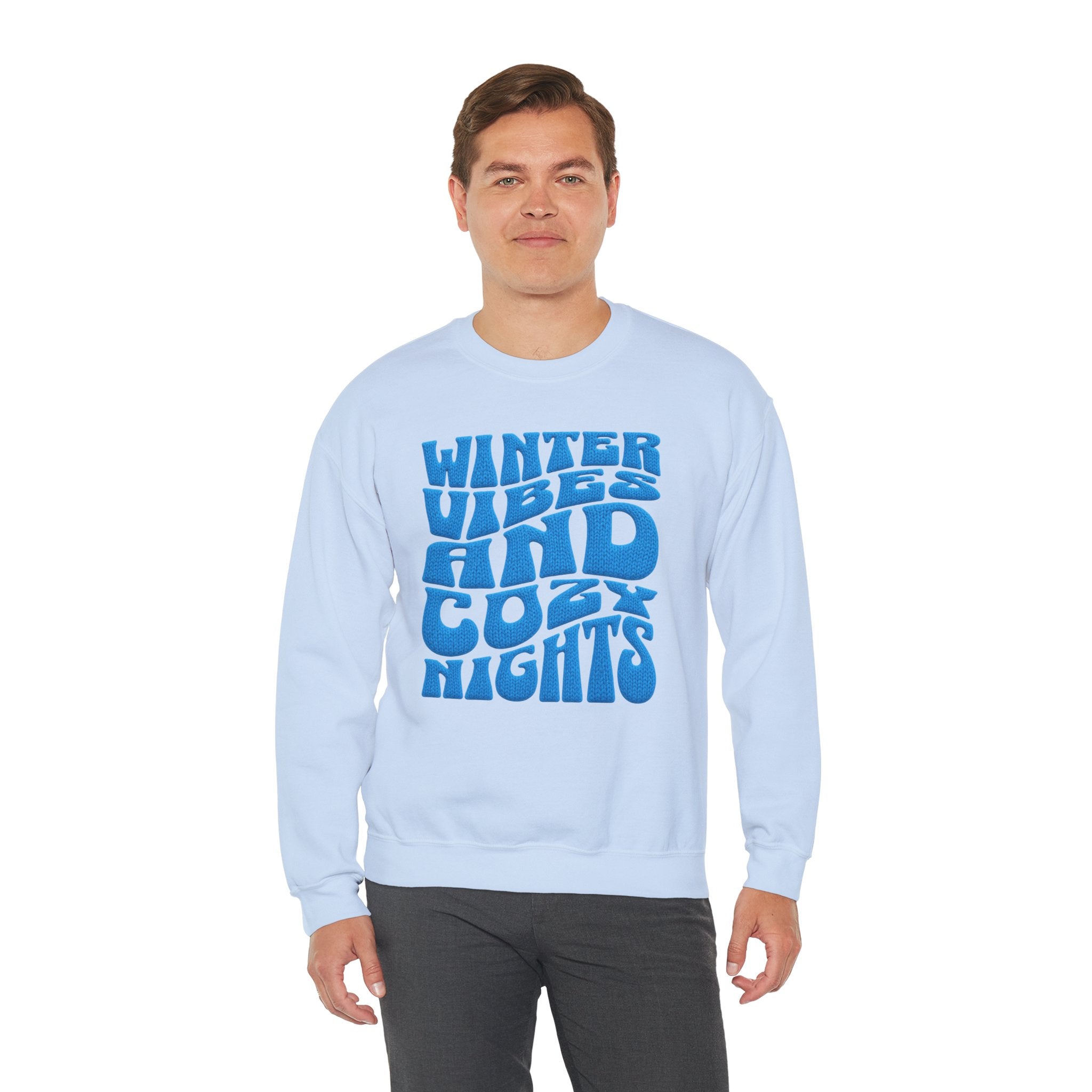 Winter Vibes And Cozy Nights Sweatshirt, Retro Wavy Bubble Letter Sweatshirt, Winter Quote Crewneck, Cozy Season Sweater, Trendy Winter Top