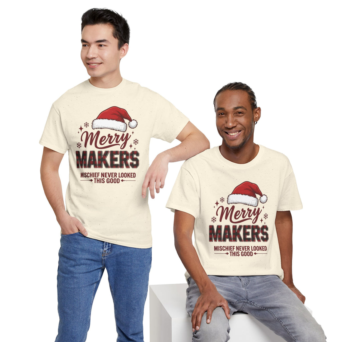 Merry Makers Christmas Shirt | Mischief Never Looked This Good | Santa Hat Tee | Funny Holiday T-Shirt | Cute Xmas Gift Tee