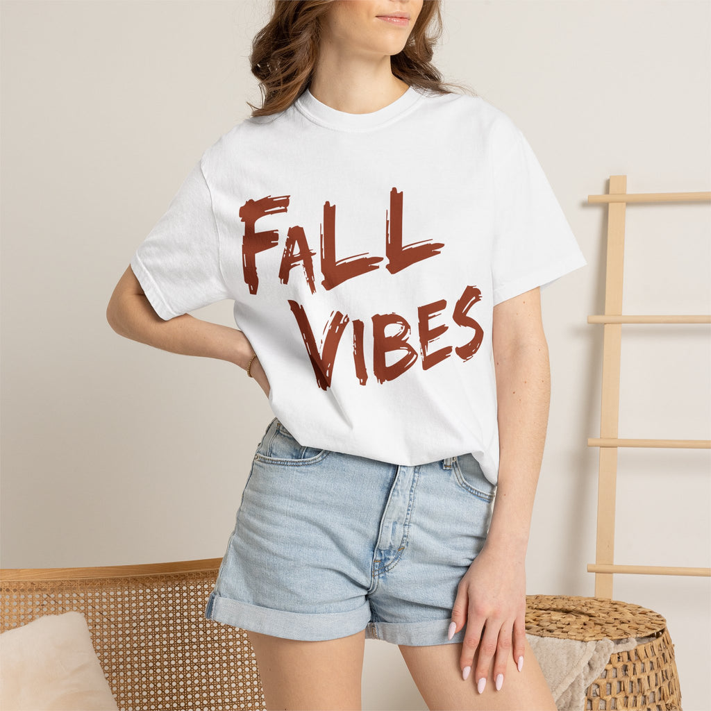 Fall Vibes T-Shirt Women Autumn Tee Brush Stroke Letters Pumpkin Season Fall Graphic Shirt Oversized Fall Top Gift Her, Casual Fall T-Shirt