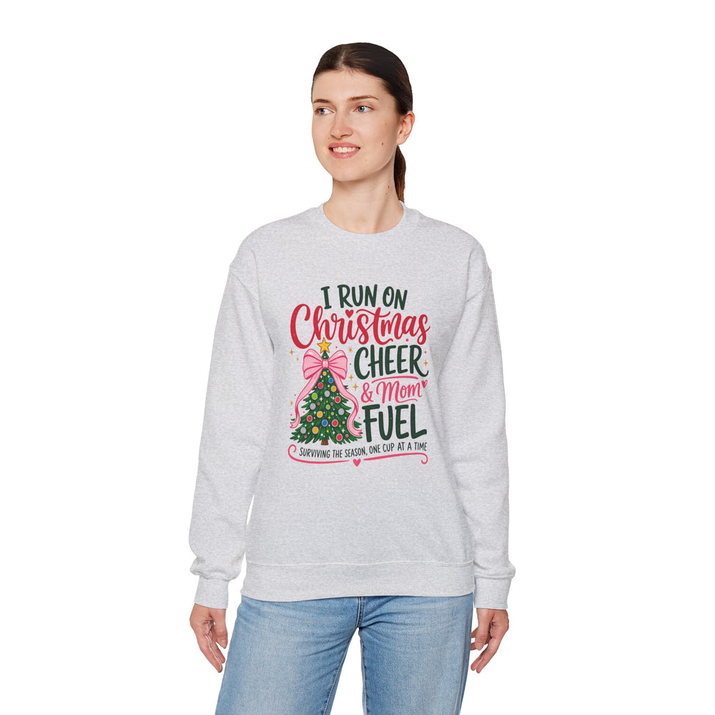 Christmas Mom Sweatshirt, I Run On Christmas Cheer And Mom Fuel, Funny Holiday Shirt, Coffee Lover Mom Gift, Xmas Tree Crewneck