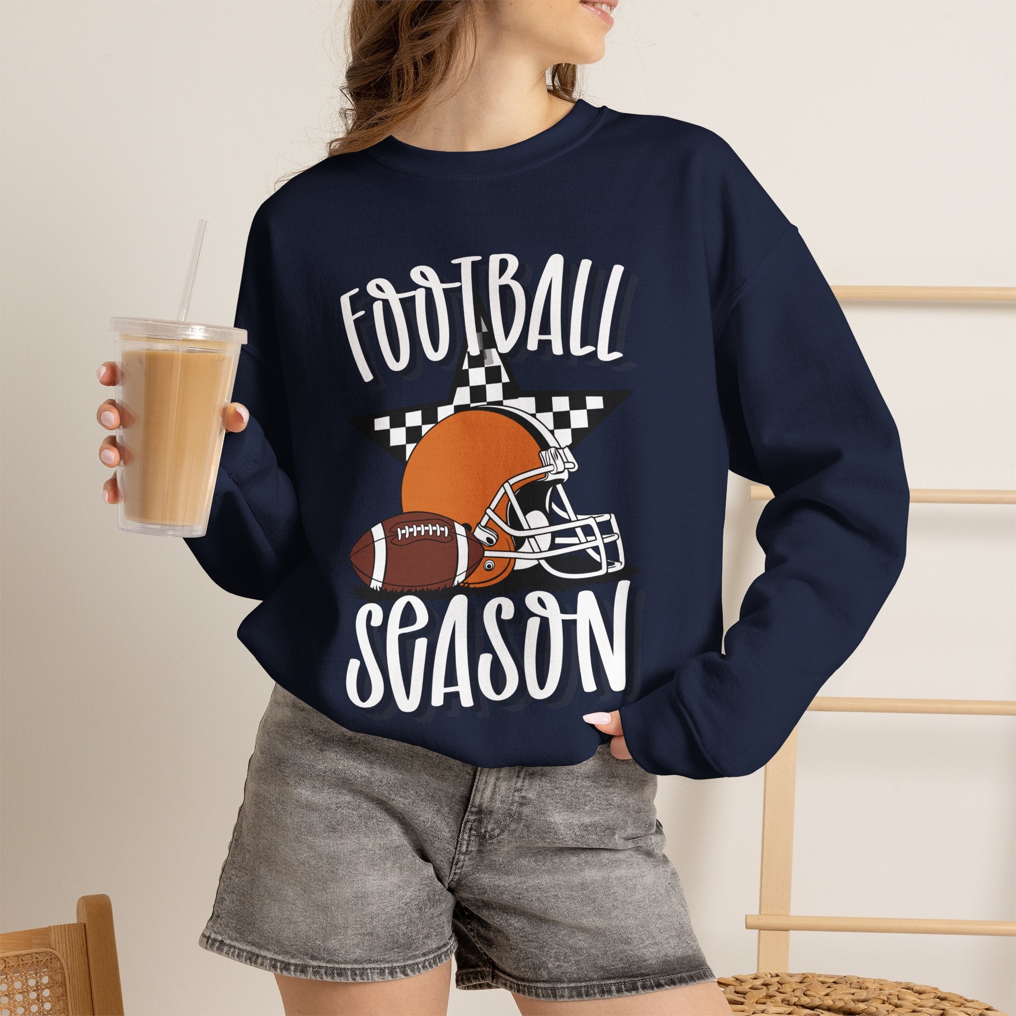 Football Season Sweatshirt, Football Helmet Shirt, Game Day Sweatshirt, Football Mom Shirt, Checkered Star Football Tee, Fall Sports Gift