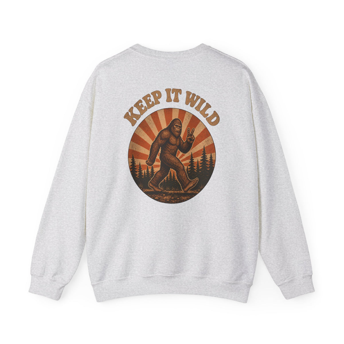 Keep It Wild Bigfoot Sweatshirt, Retro Sasquatch Sunset Graphic Tee, Outdoor Camping Nature Lover Gift, Unisex Crewneck Pullover