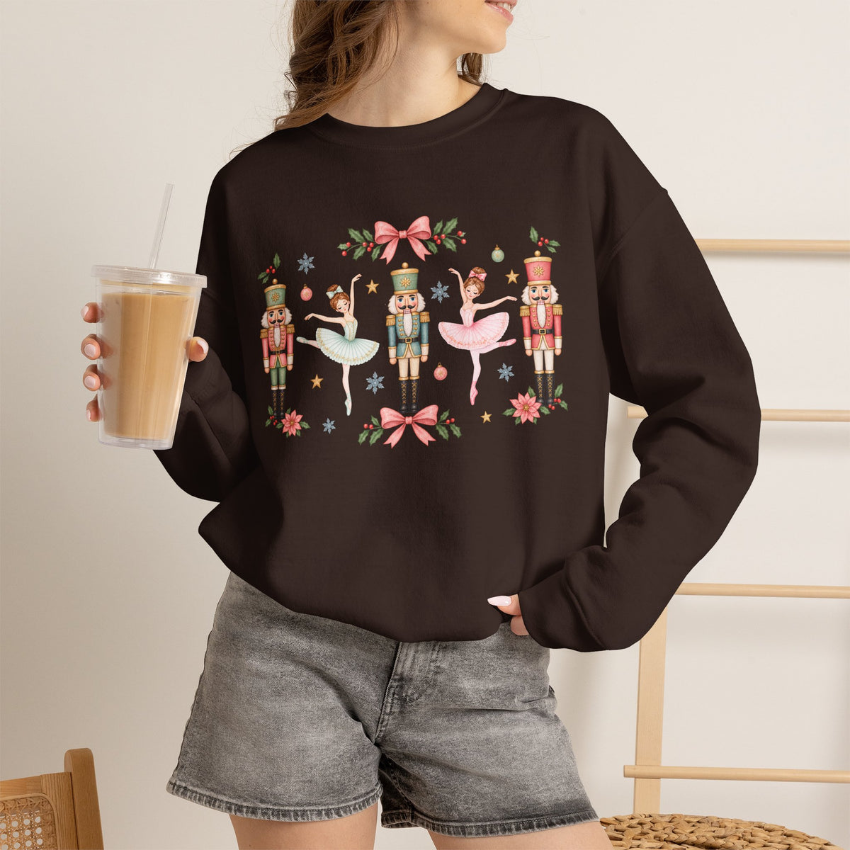 Pastel Nutcracker Sweatshirt, Ballerina Christmas Shirt, Pink Nutcracker Crewneck, Cute Holiday Sweater, Girly Christmas Gift for Her