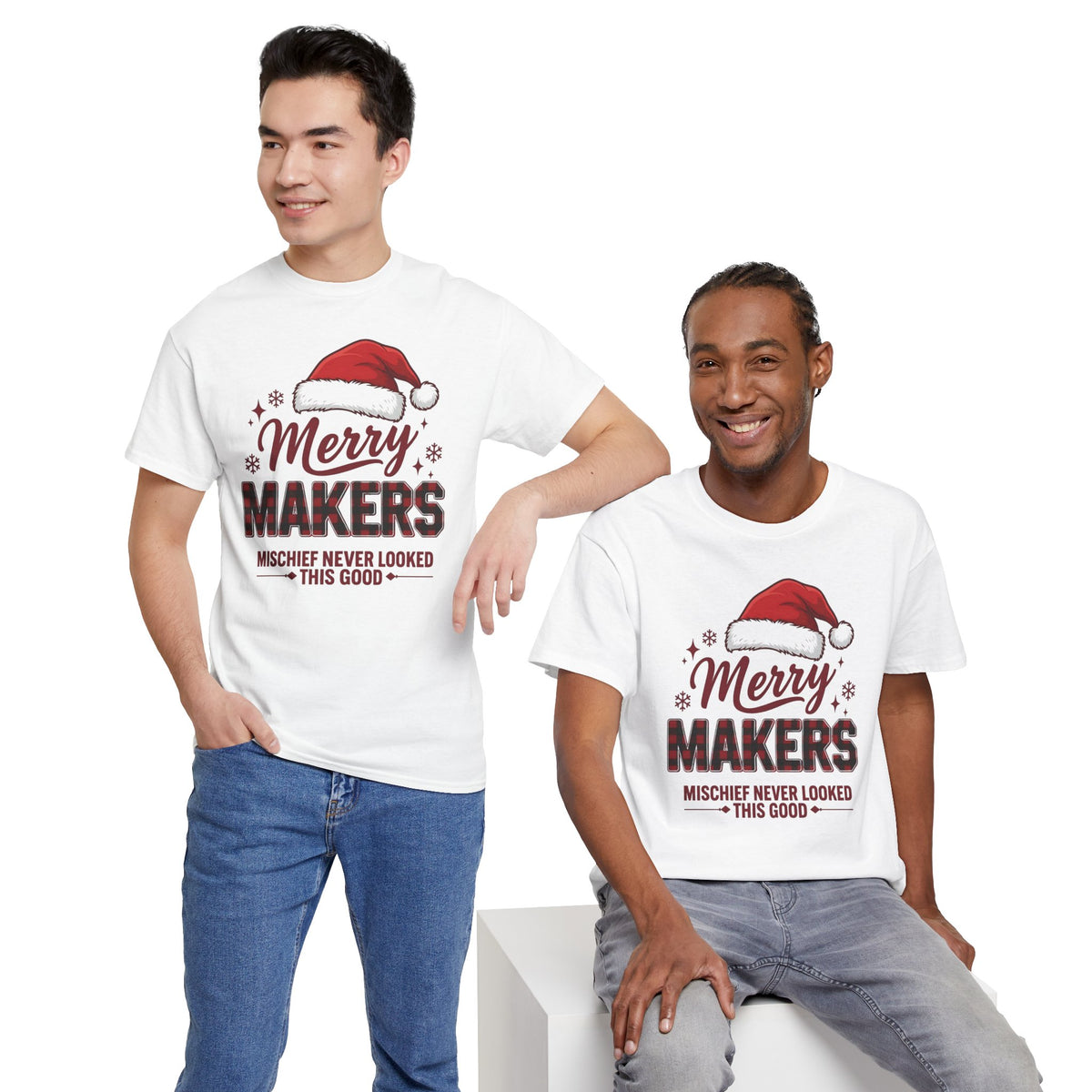 Merry Makers Christmas Shirt | Mischief Never Looked This Good | Santa Hat Tee | Funny Holiday T-Shirt | Cute Xmas Gift Tee