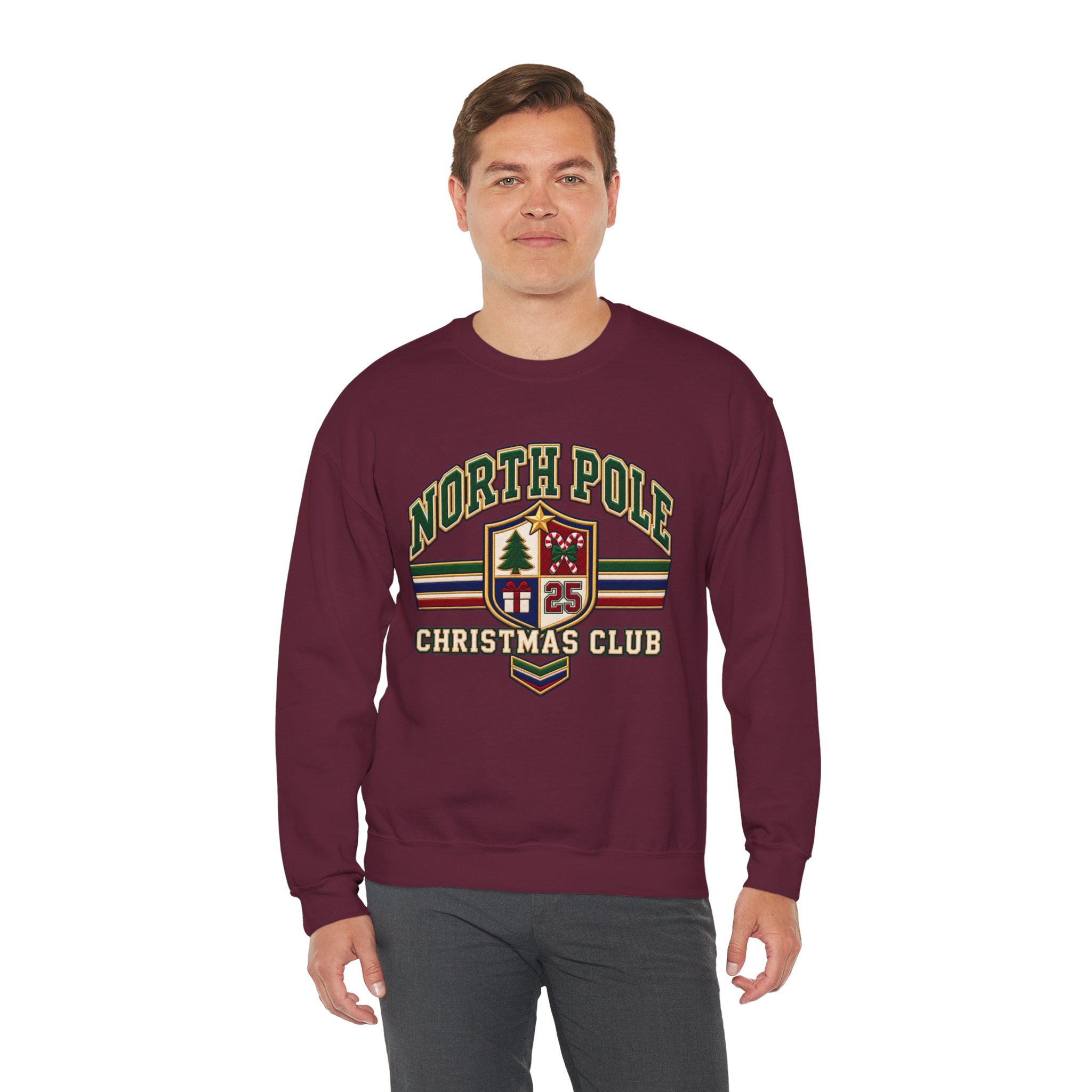 North Pole Christmas Club Sweatshirt, Retro Varsity Christmas Sweatshirt, Vintage Christmas Crewneck, Family Christmas Shirt, Xmas Gift