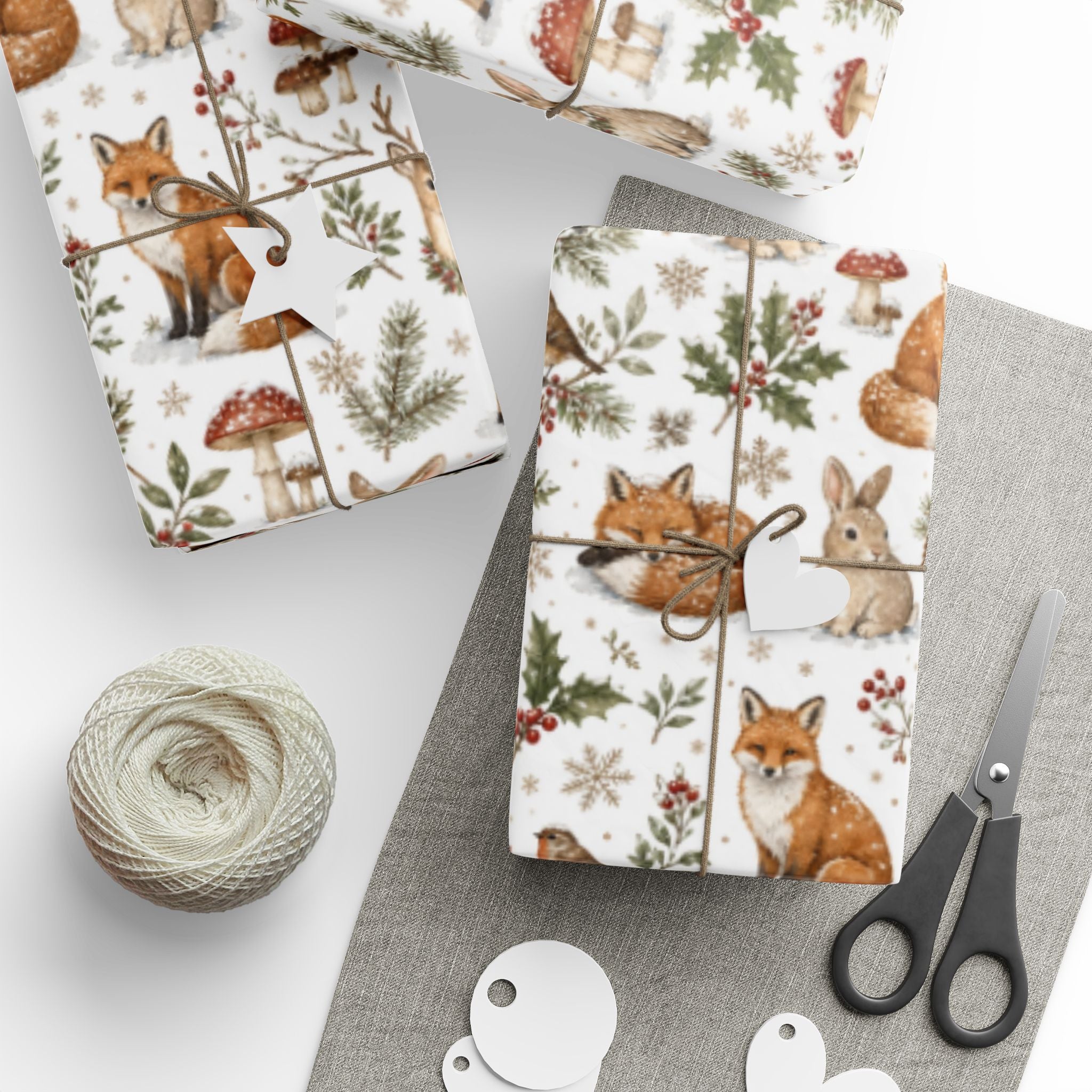 Woodland Deer and Pinecones Wrapping Paper | Holiday Gift Wrap Roll