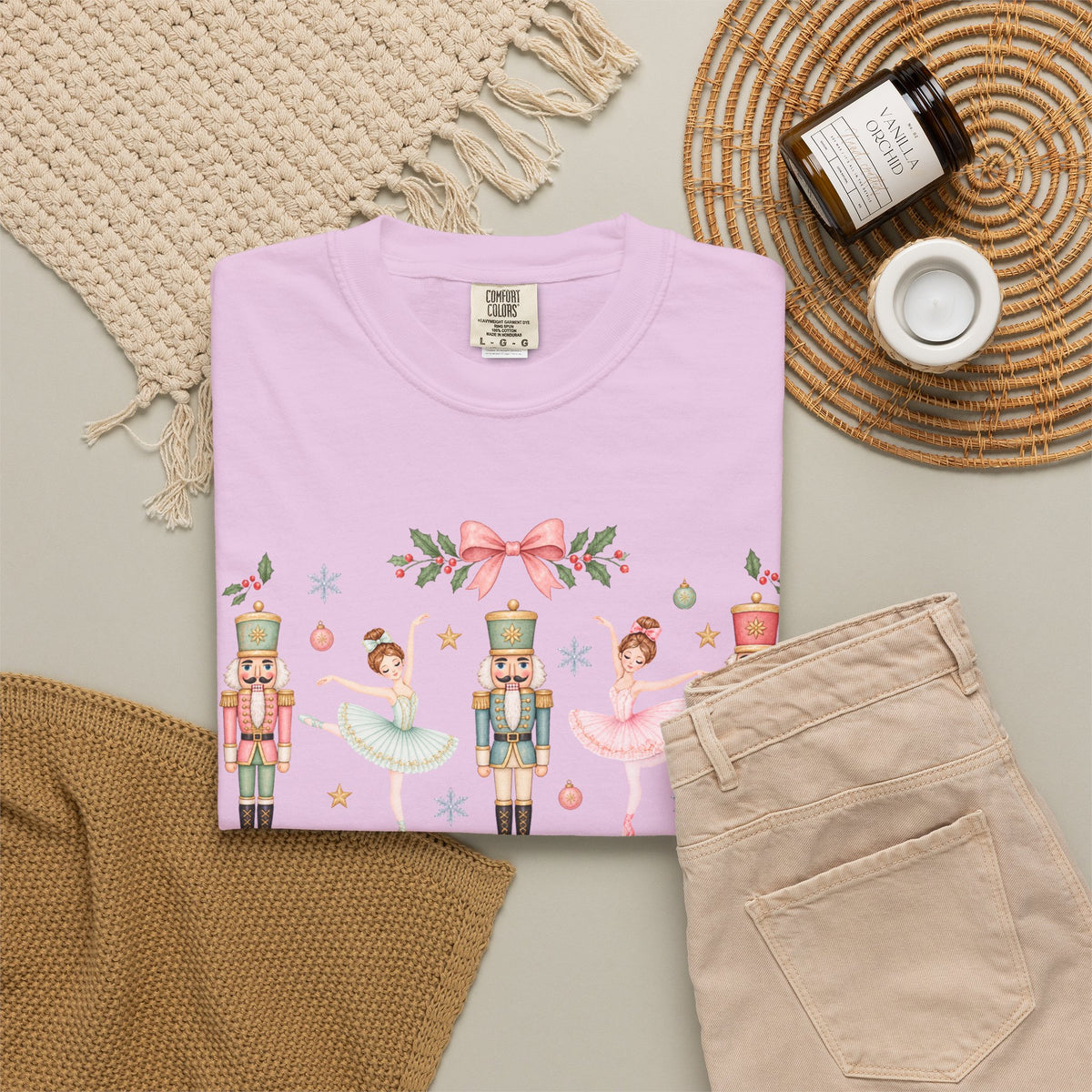 Comfort Colors Pastel Nutcracker Ballerina Christmas T- Shirt, Pink Nutcracker Crewneck, Cute Holiday Shirt, Girly Christmas Gift for Her
