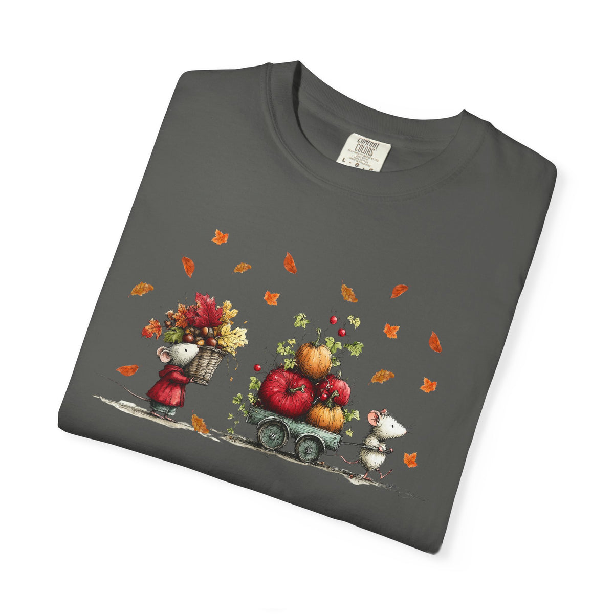Comfort Color Fall Pumpkin Wagon Autumn Harvest T-Shirt, Thanksgiving Fall Leaves Shirt, Watercolor Pumpkin Apple Cart, Gift for Fall Lovers