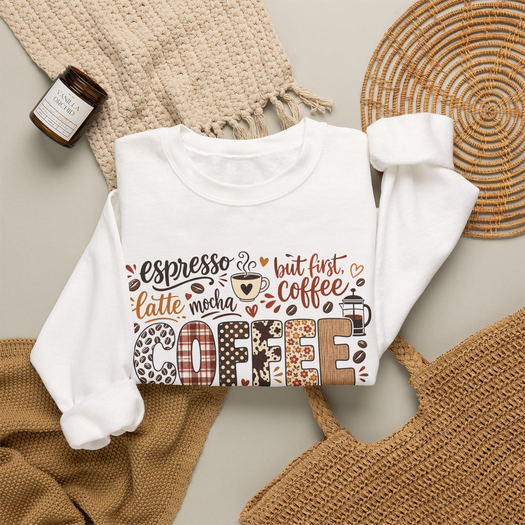 Coffee Lover Word Collage, Funny Coffee Quotes Design, Espresso Latte Mocha Iced Coffee Shirt Design, Sip Happens