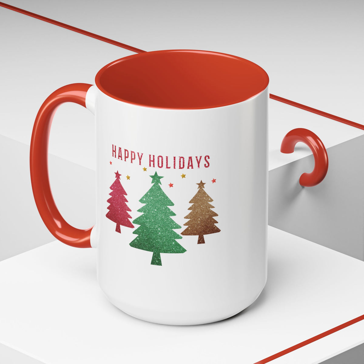Happy Holidays Christmas Trees Mug | Accent Coffee Mug 11oz 15oz, Gift, Work Mug, Holiday Gathering