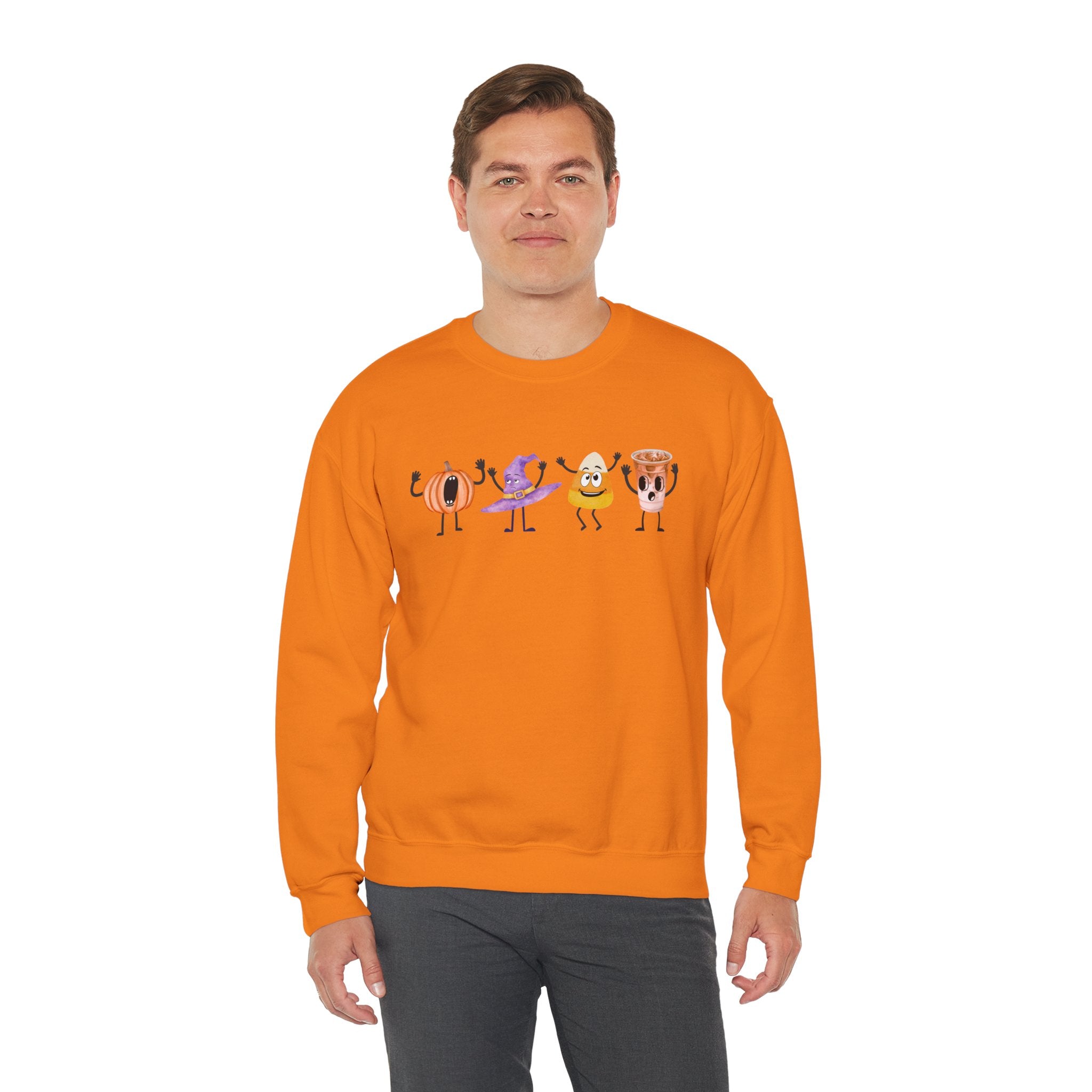 Halloween Sweatshirt Women Dancing Pumpkin Candy Corn Witch Hat Iced Coffee Crewneck Fall Fun Cute Halloween Party Shirt Gift