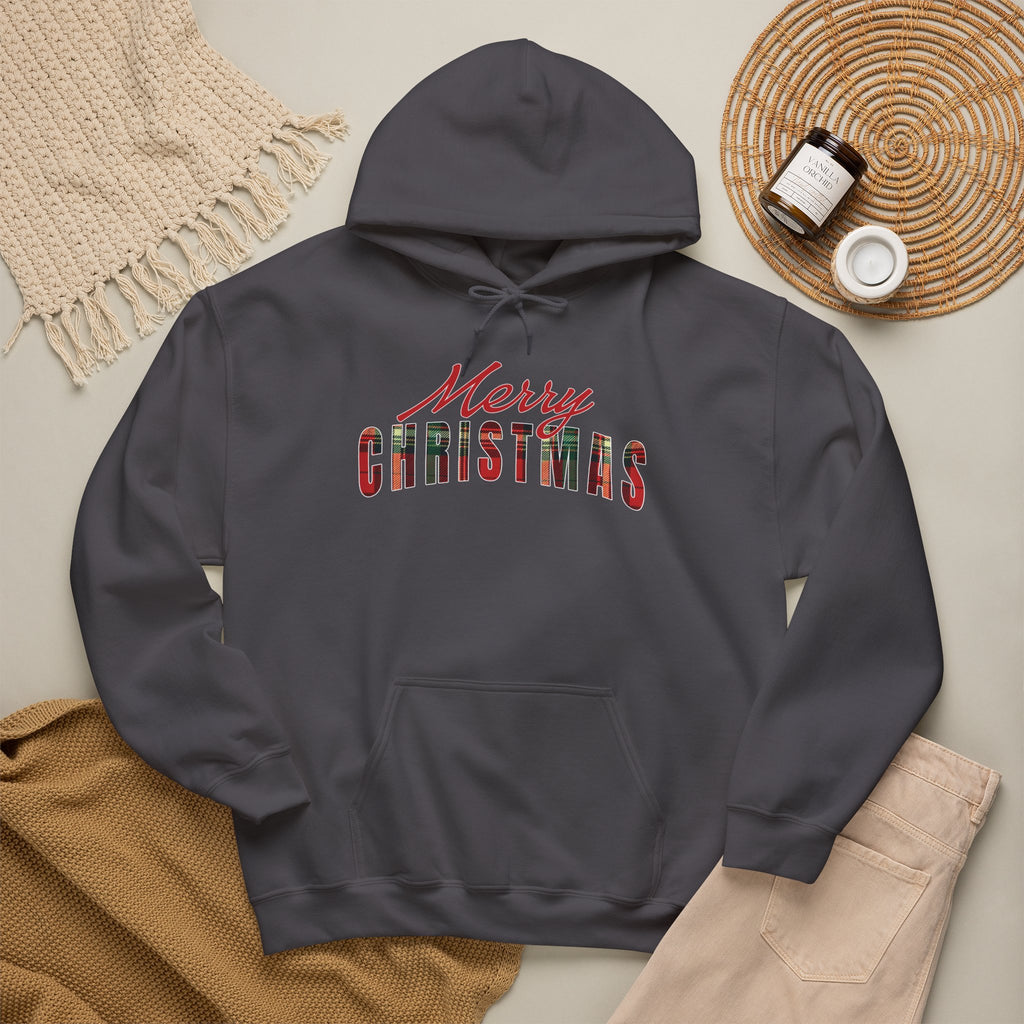 Merry Christmas Hoodie, Plaid Christmas Sweatshirt, Buffalo Plaid Holiday Hoodie, Cozy Xmas Pullover Hoodie, Women's Christmas Gift for Her