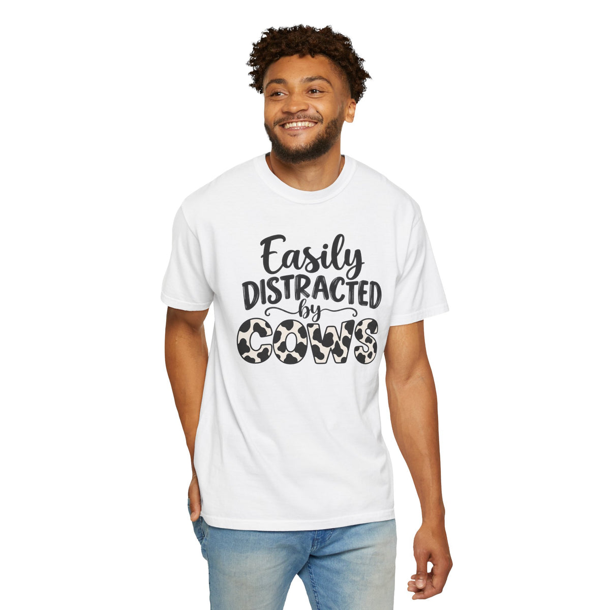 Comfort Color Easily Distracted By Cows T-Shirt, Cow Print Crewneck, Funny Farm Shirt, Cow Lover Gift, Farm Life Top, Country Girl