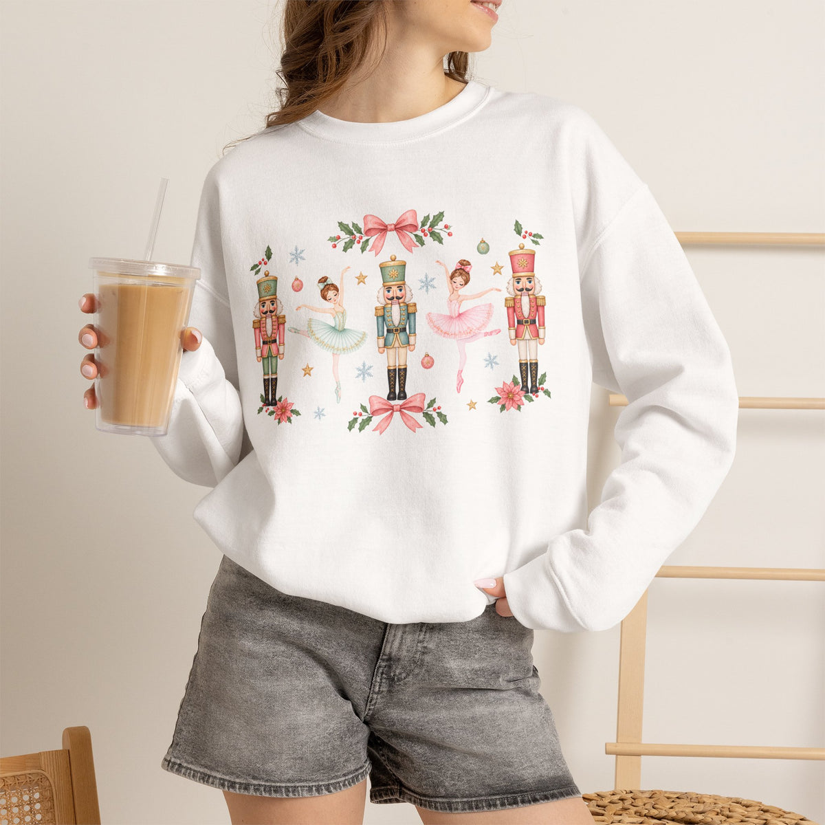 Pastel Nutcracker Sweatshirt, Ballerina Christmas Shirt, Pink Nutcracker Crewneck, Cute Holiday Sweater, Girly Christmas Gift for Her