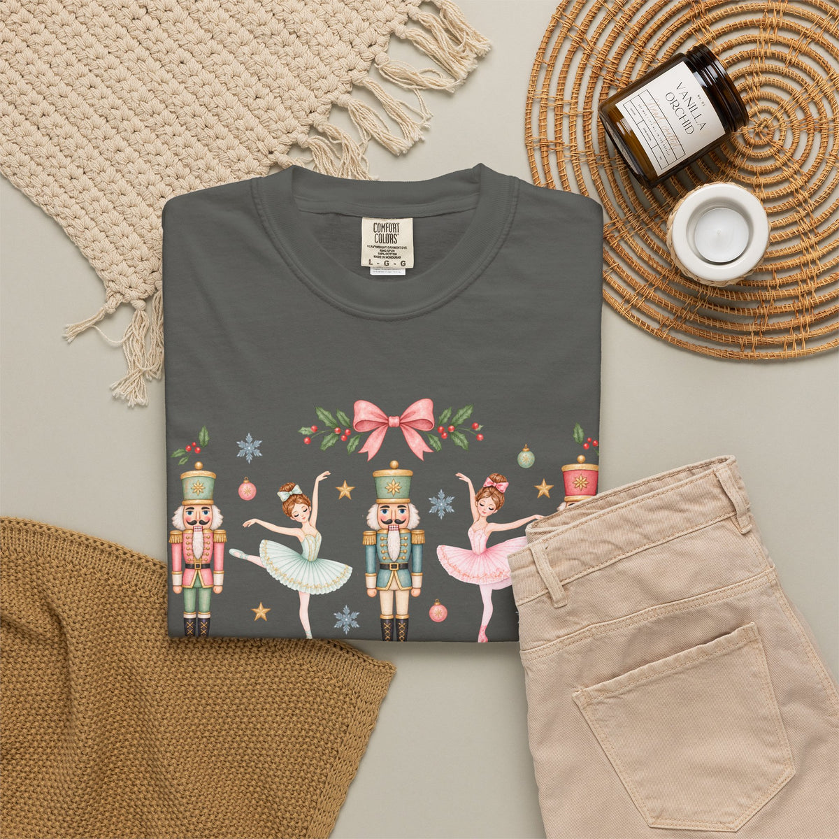 Comfort Colors Pastel Nutcracker Ballerina Christmas T- Shirt, Pink Nutcracker Crewneck, Cute Holiday Shirt, Girly Christmas Gift for Her