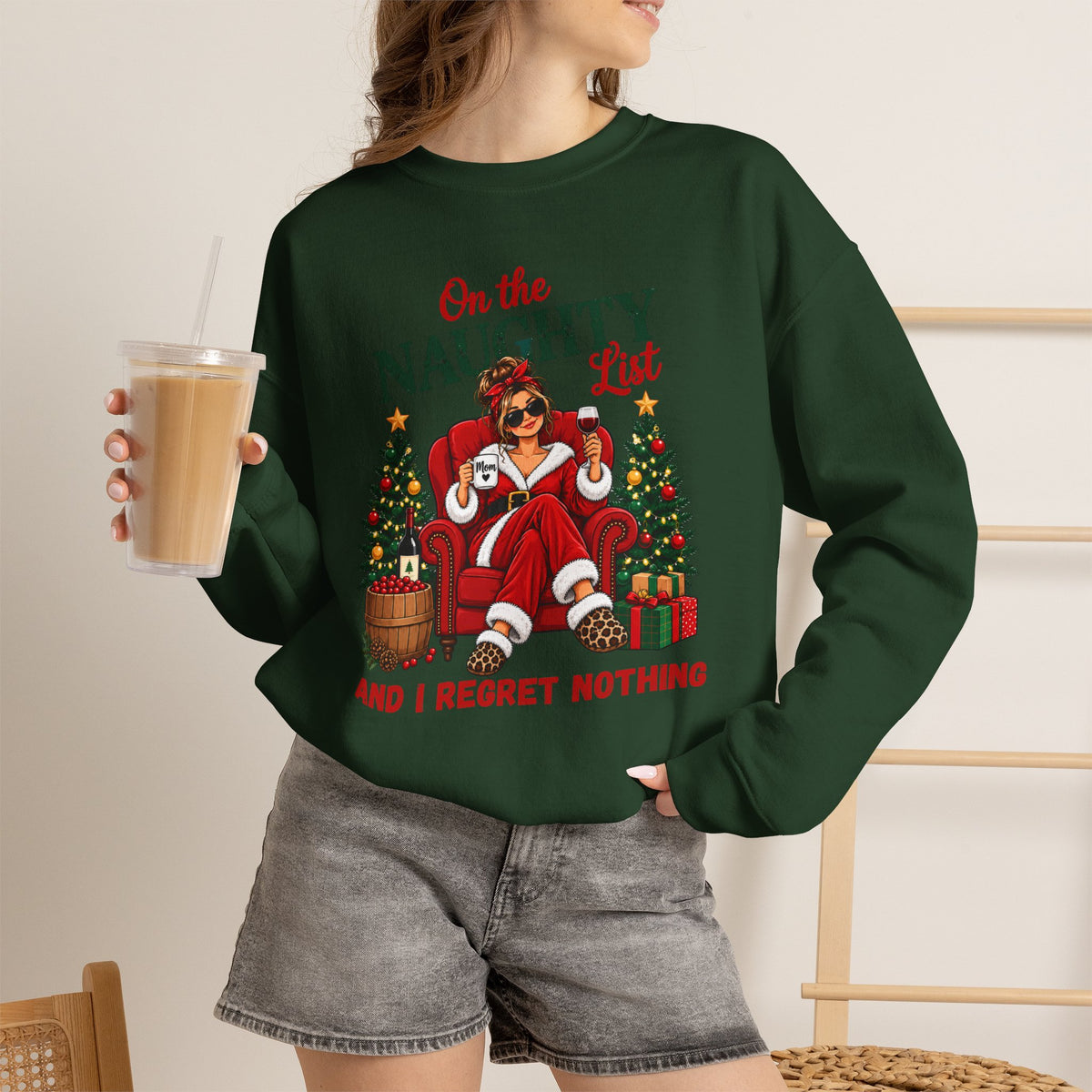 Naughty List Christmas Sweatshirt, Funny Holiday Sweater, I Regret Nothing Shirt, Sassy Santa Woman Xmas Crewneck, Women Christmas Gift