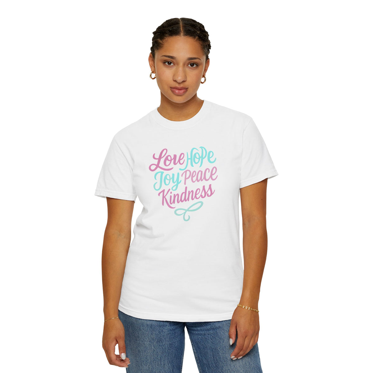 Inspirational T-Shirt with Love, Hope, Joy, Peace, Kindness - Perfect for Casual Wear, Gifts, Holidays, Celebrations, Motivational Apparel