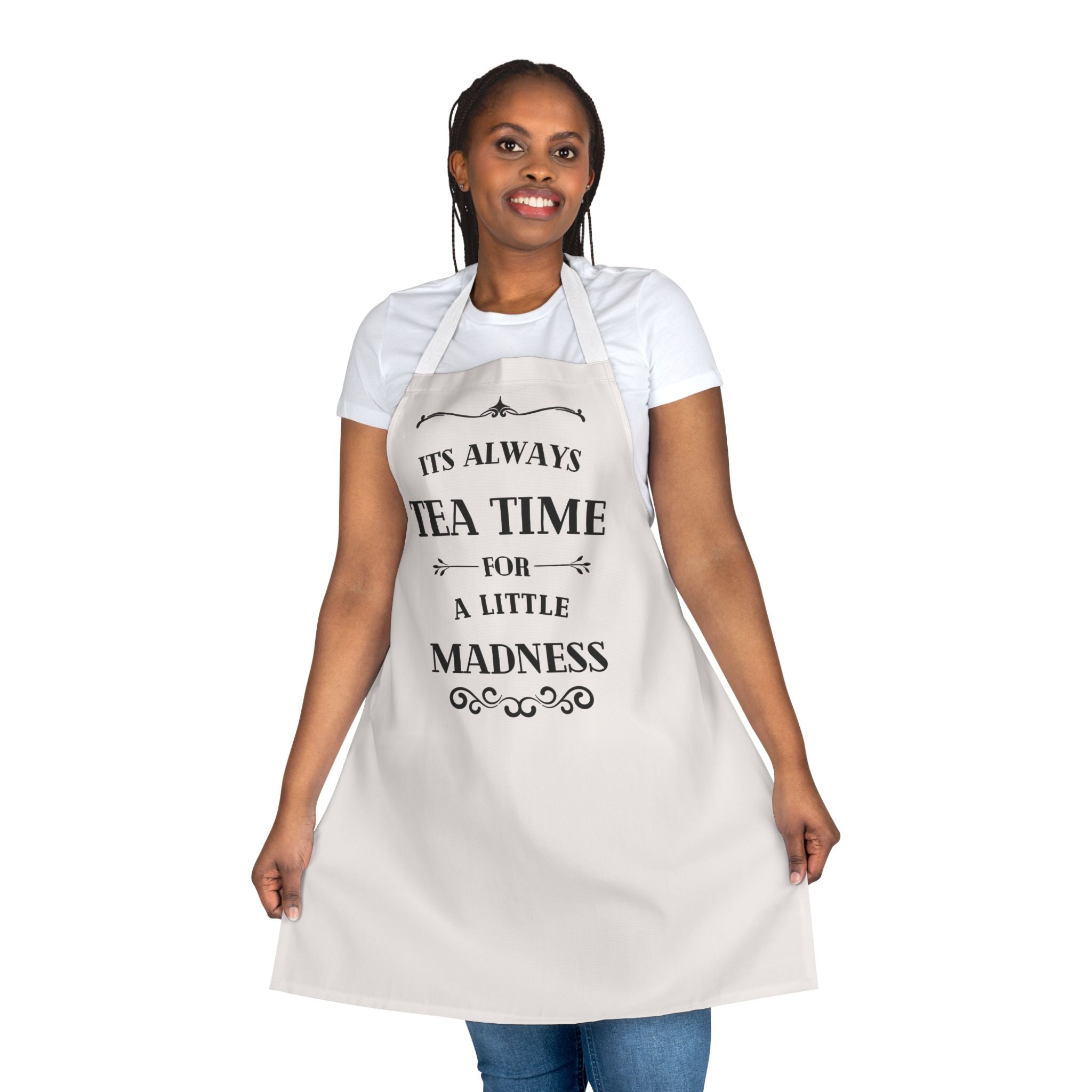 It's Always Tea Time For A Little Madness Apron, Alice in Wonderland Kitchen Apron, Mad Hatter Gift, Whimsical Tea Party Cooking Apron"
