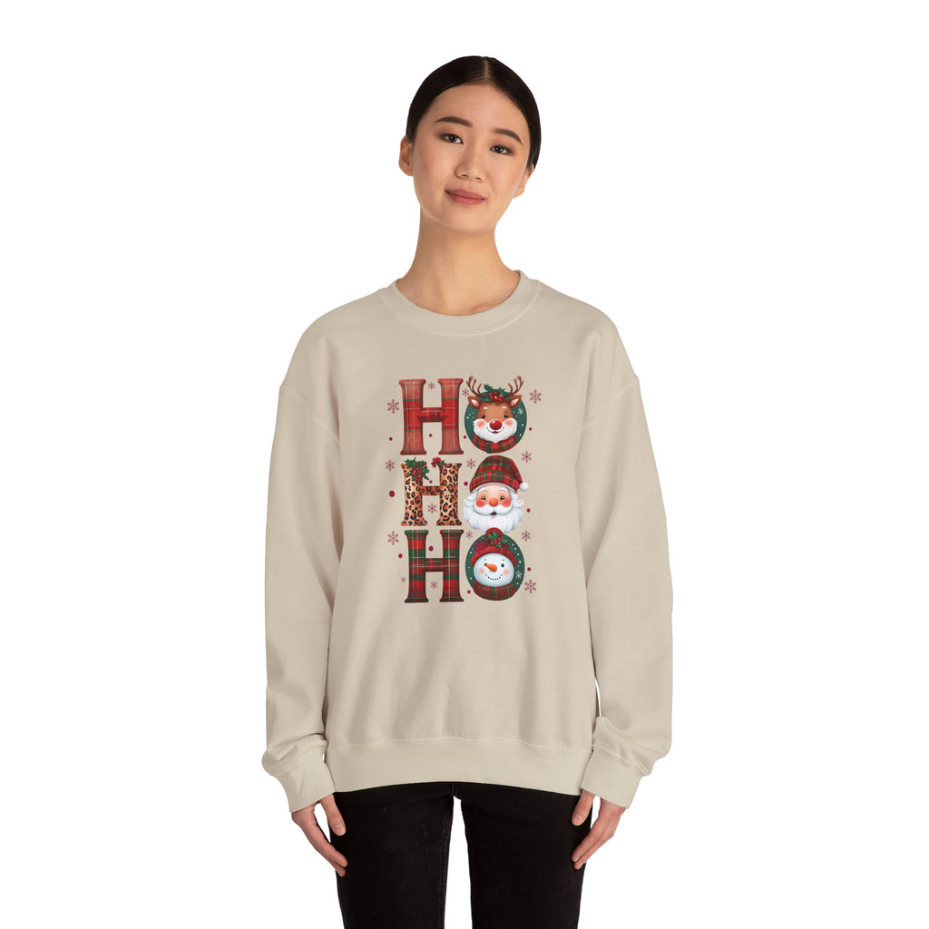 HOHOHO Christmas Characters Sweatshirt | Santa Reindeer Snowman Holiday Crewneck