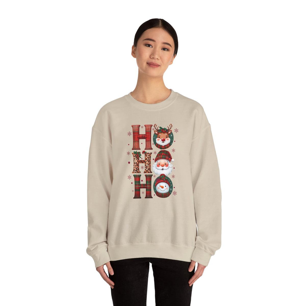HOHOHO Christmas Characters Sweatshirt | Santa Reindeer Snowman Holiday Crewneck
