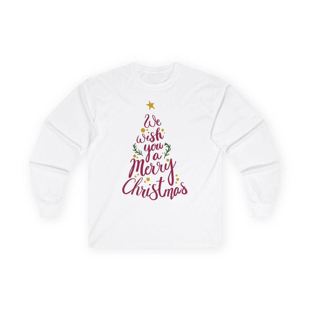 Merry Christmas Tree Script Typography Long Sleeve Tee | Holiday Holiday Shirt, Trendy Tee, Layering Tee, Work T-shirt, Unisex