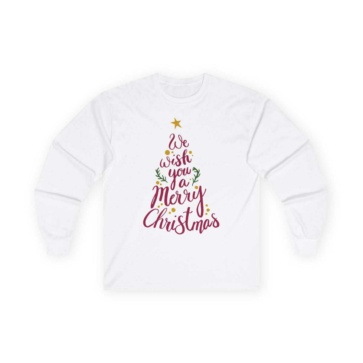 Merry Christmas Tree Script Typography Long Sleeve Tee | Holiday Holiday Shirt, Trendy Tee, Layering Tee, Work T-shirt, Unisex