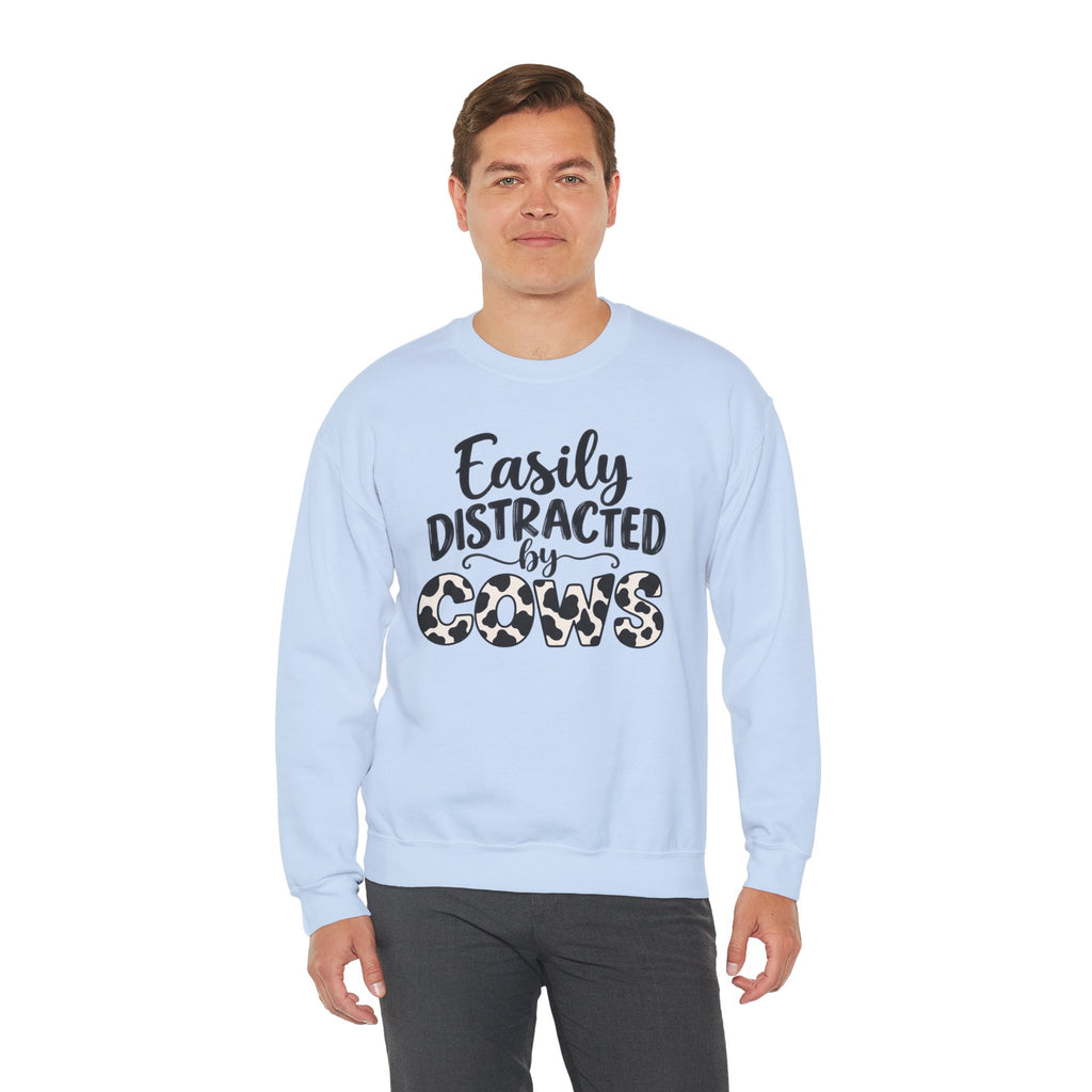 Easily Distracted By Cows Sweatshirt, Cow Print Crewneck, Funny Farm Shirt, Cow Lover Gift, Farm Life Sweater, Country Girl Pullover