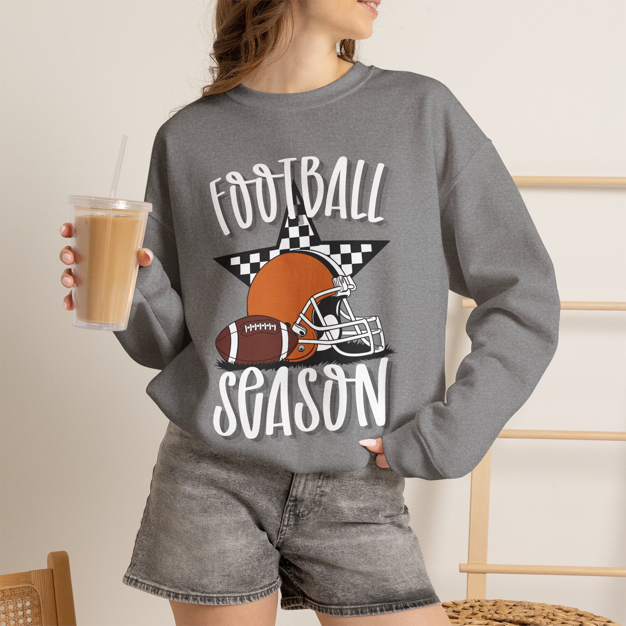 Football Season Sweatshirt, Football Helmet Shirt, Game Day Sweatshirt, Football Mom Shirt, Checkered Star Football Tee, Fall Sports Gift