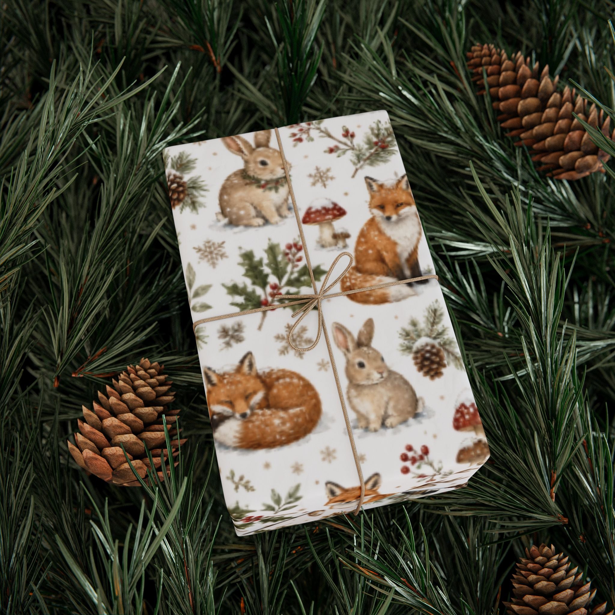 Woodland Deer and Pinecones Wrapping Paper | Holiday Gift Wrap Roll