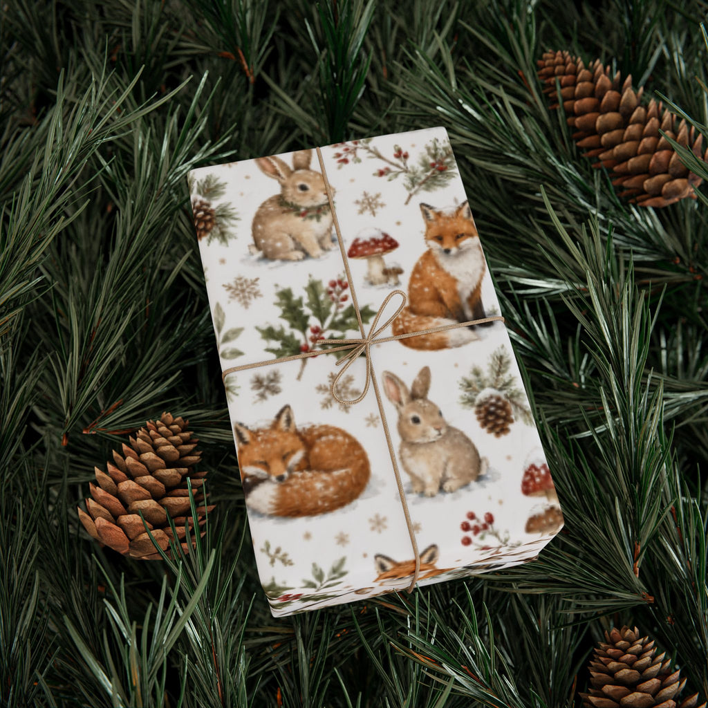 Woodland Deer and Pinecones Wrapping Paper | Holiday Gift Wrap Roll