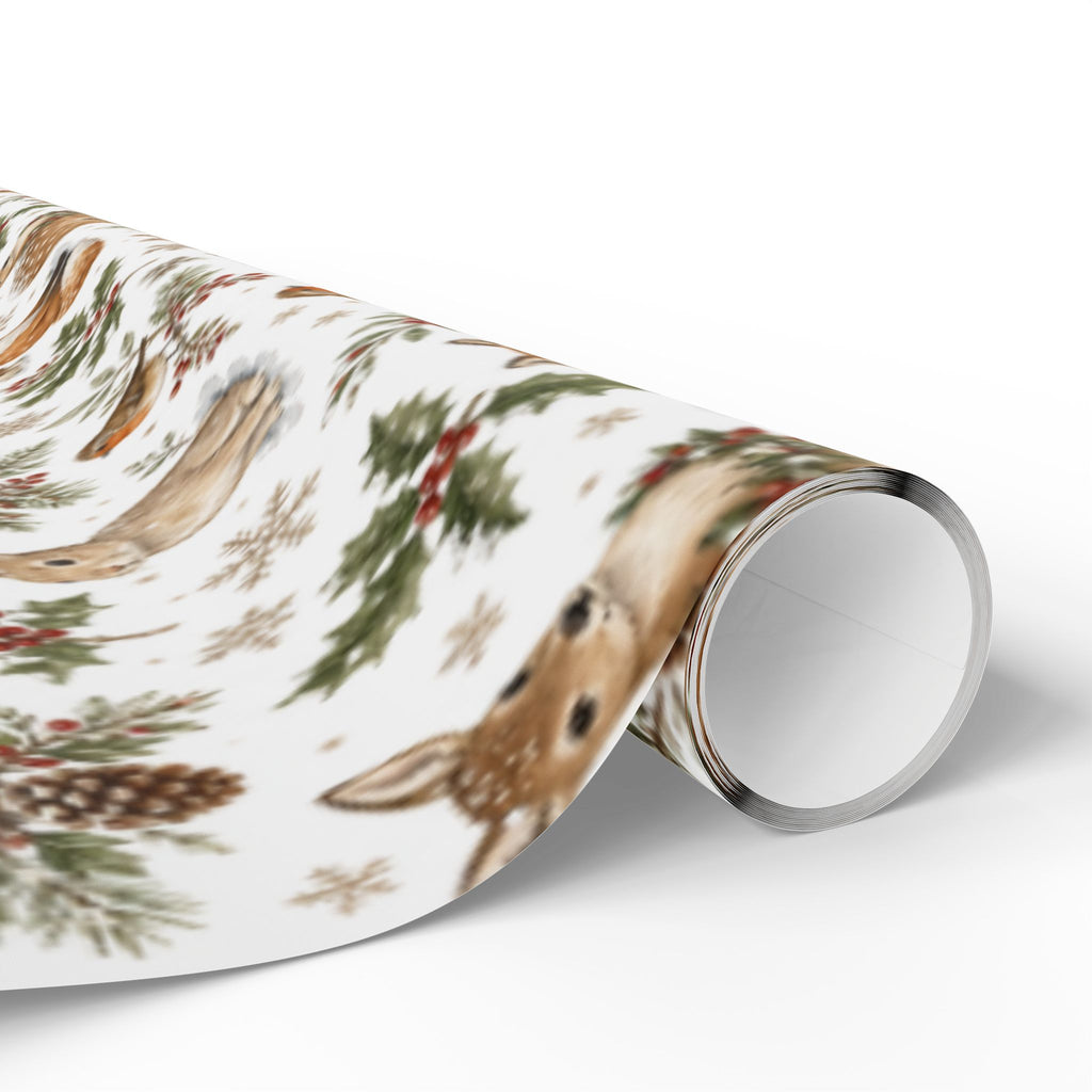 Woodland Deer and Pinecones Wrapping Paper | Holiday Gift Wrap Roll
