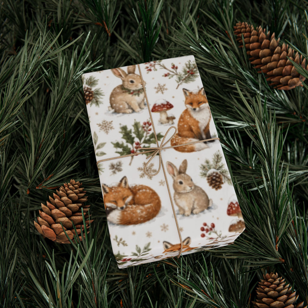 Woodland Deer and Pinecones Wrapping Paper | Holiday Gift Wrap Roll